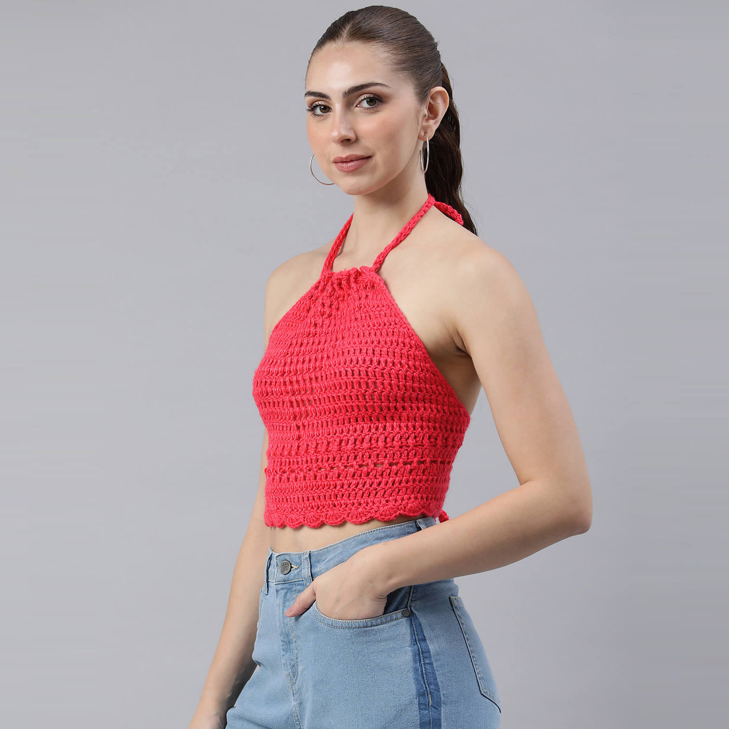 Cotton Bralette Tie Back Top - Fuchsia 3265