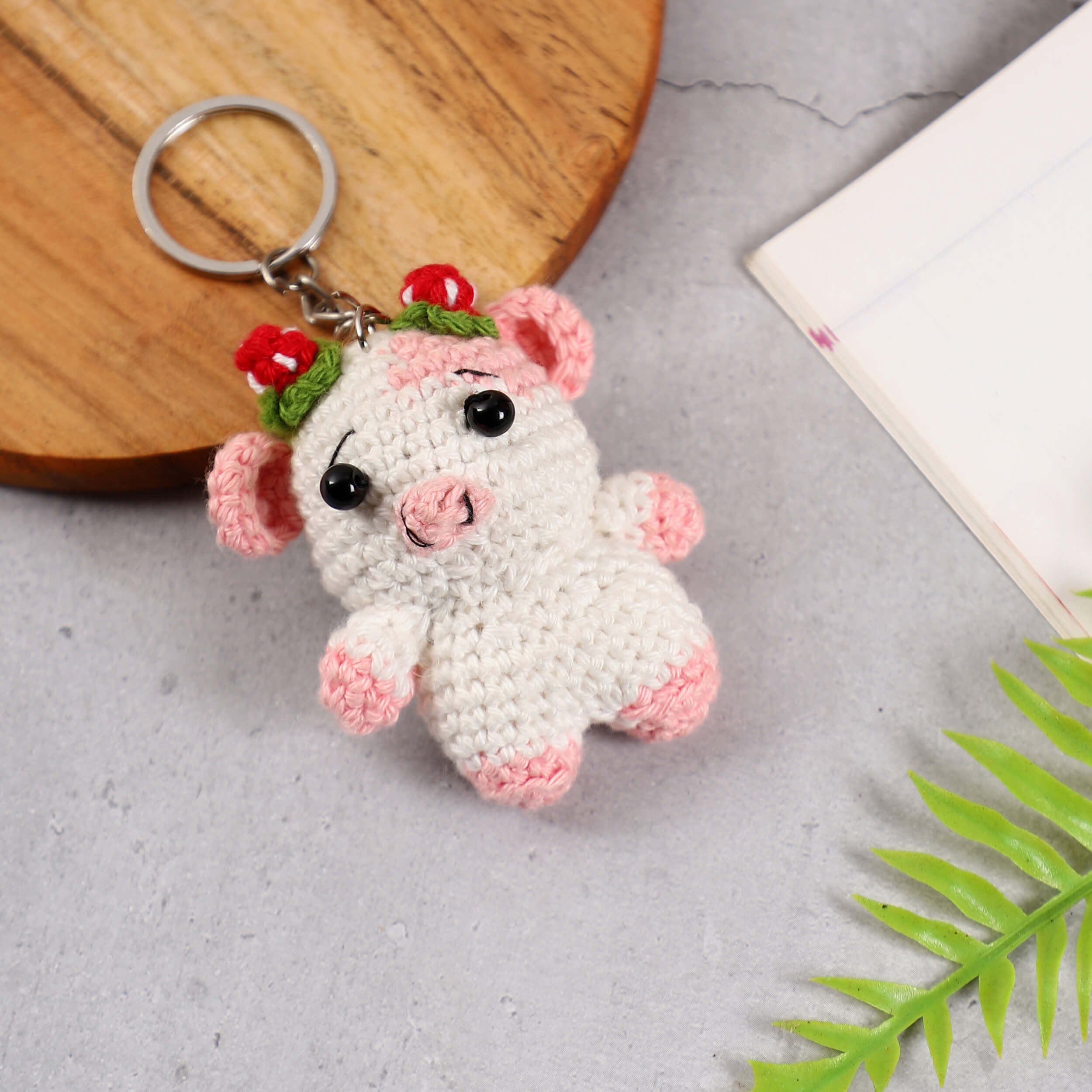 Handmade Crochet Cow Keychain