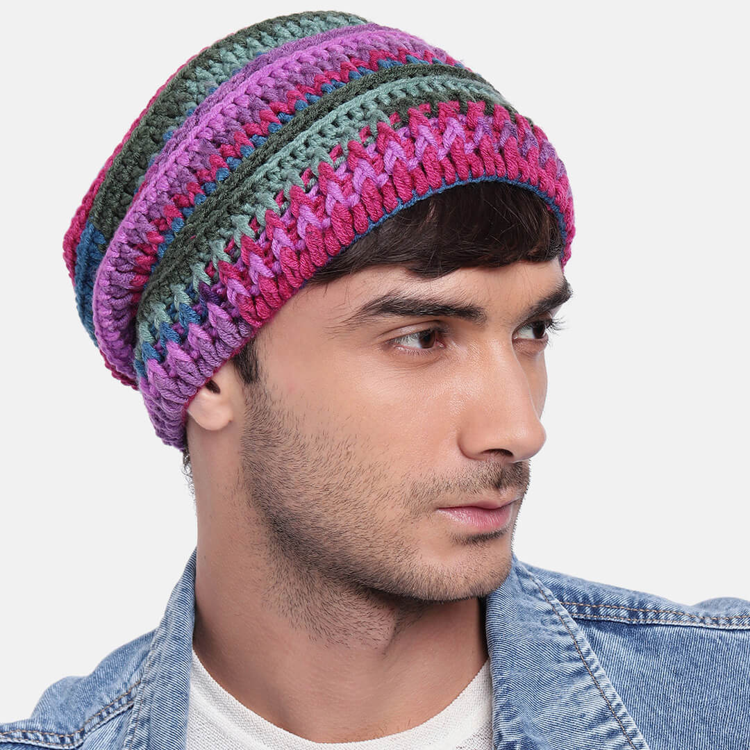 Handmade Self design Crochet Beanie - 3339