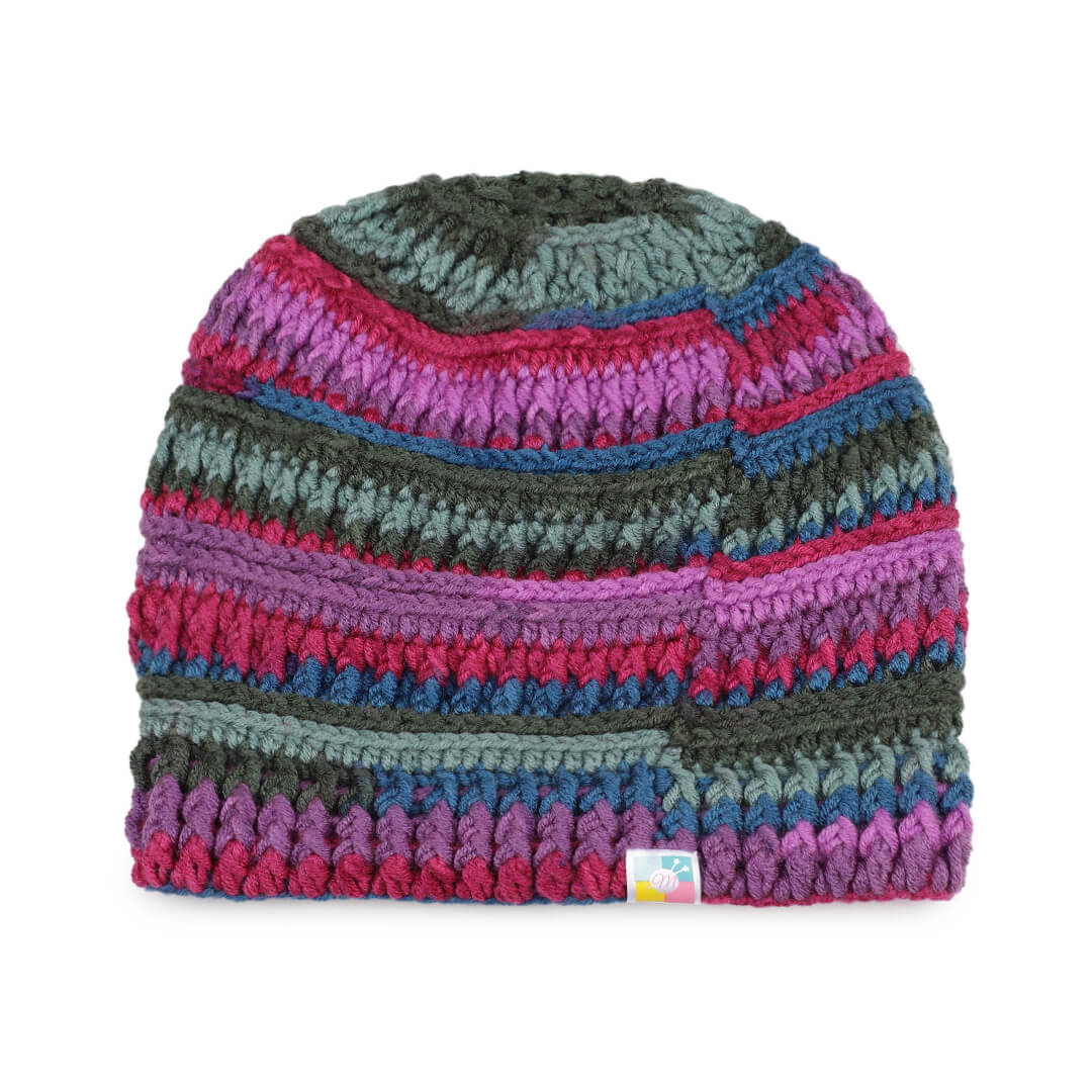 Handmade Self design Crochet Beanie - 3339