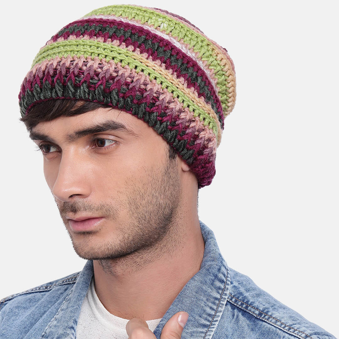 Handmade Self design Crochet Beanie - 3340