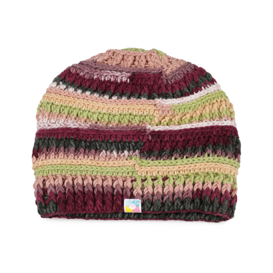 Handmade Self design Crochet Beanie - 3340