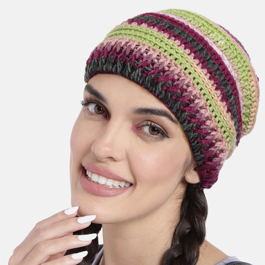 Handmade Self design Crochet Beanie - 3340