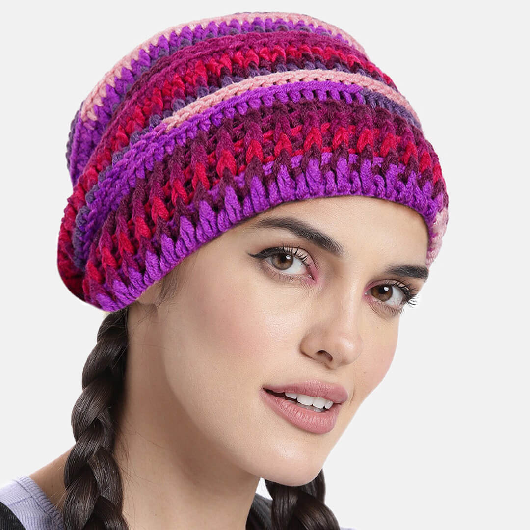 Handmade Self design Crochet Beanie - 3341