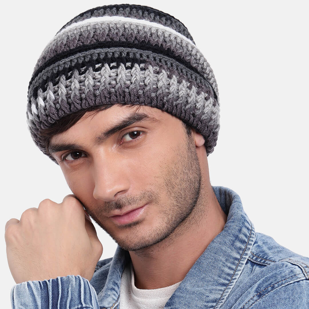 Handmade Self design Crochet Beanie - 3342