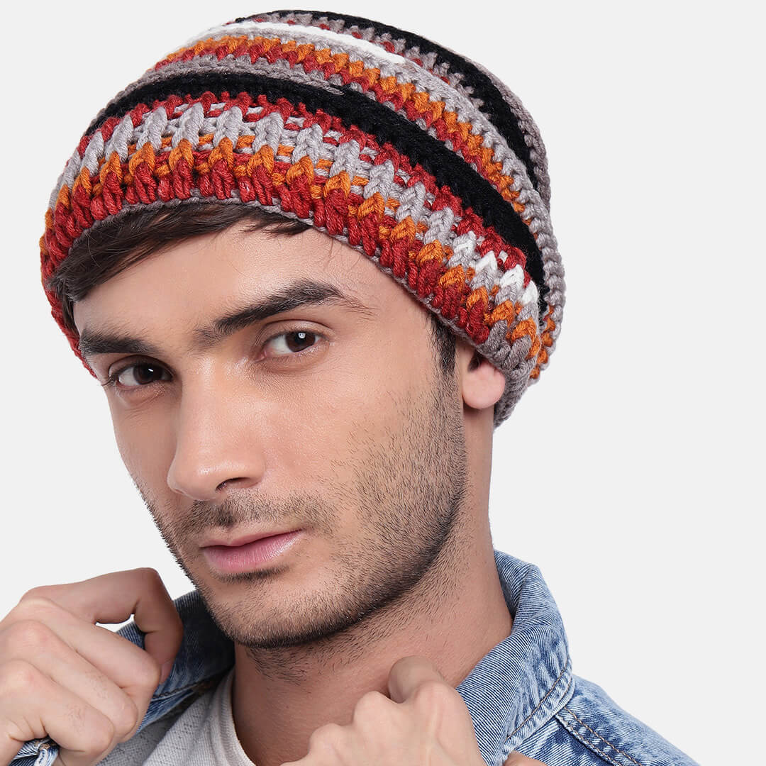 Handmade Self design Crochet Beanie - 3343