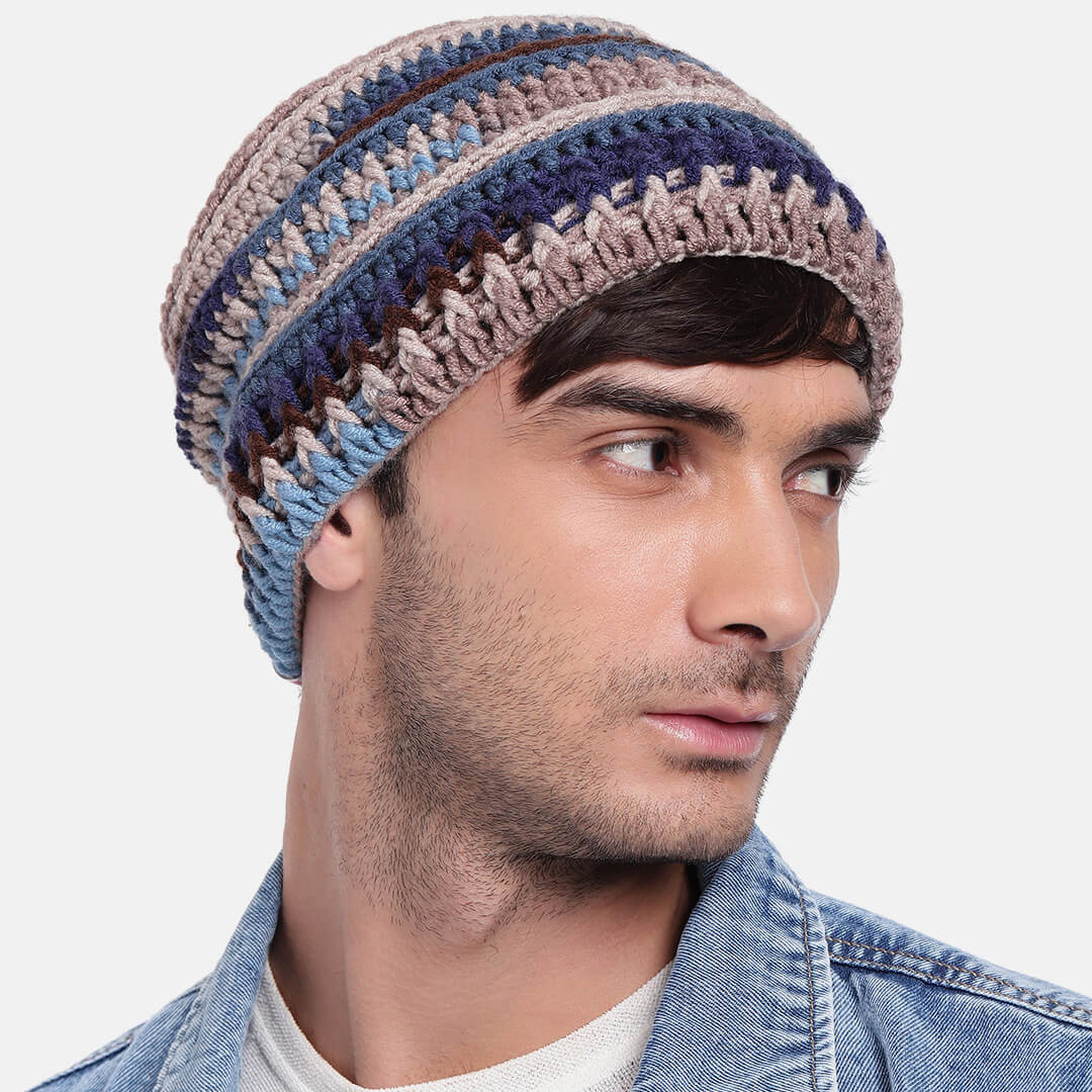 Handmade Self design Crochet Beanie - 3344