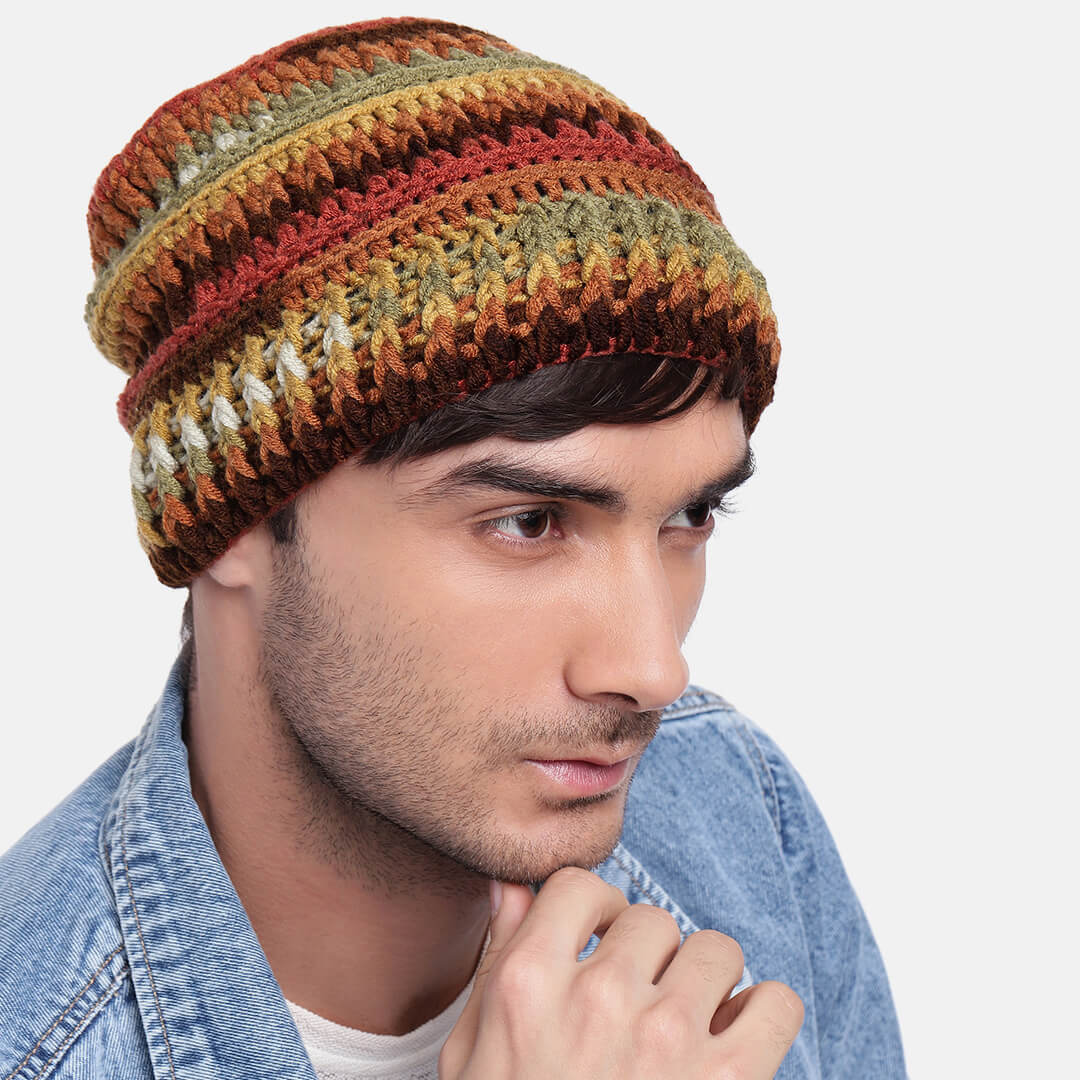 Handmade Self design Crochet Beanie - 3348