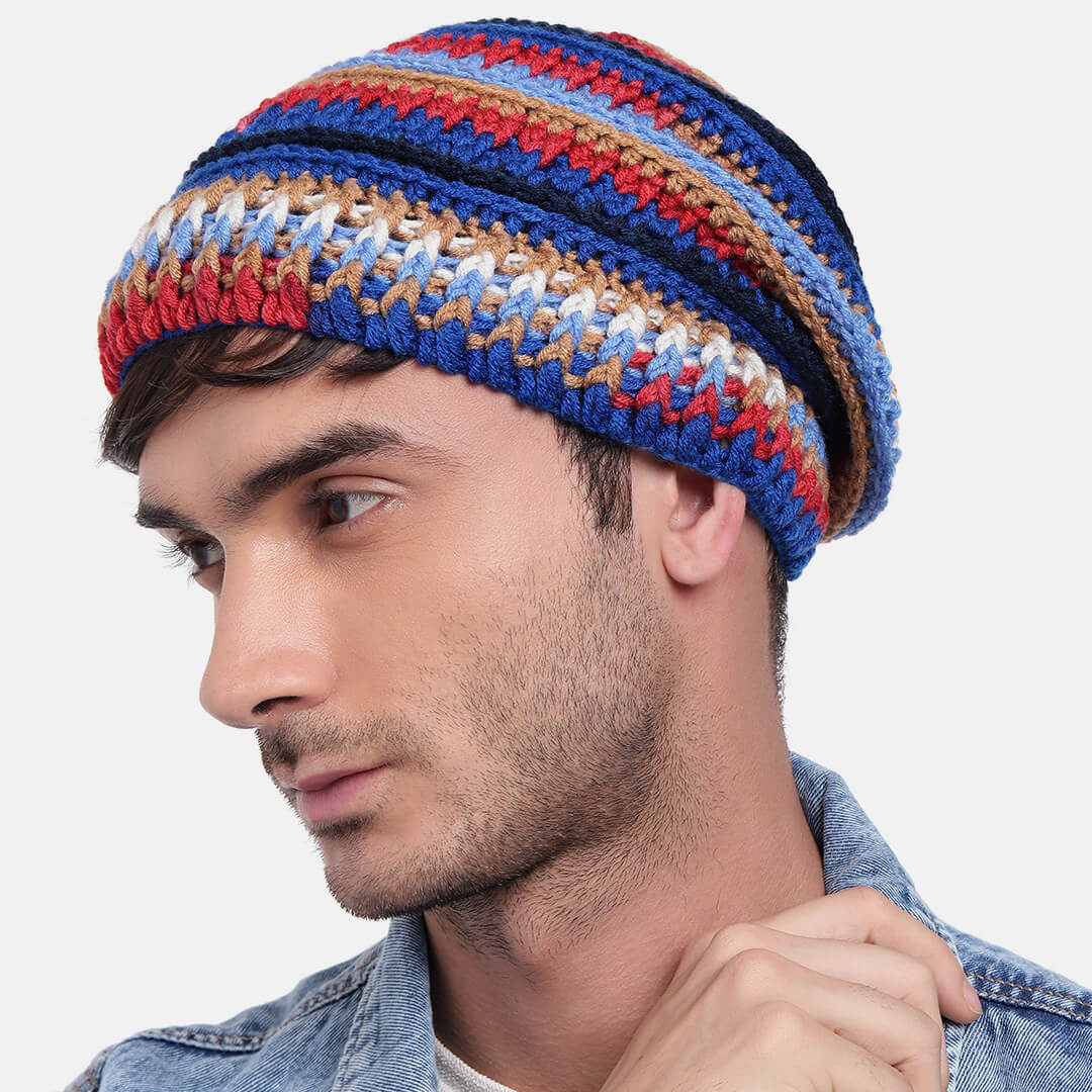 Handmade Self design Crochet Beanie - 3349