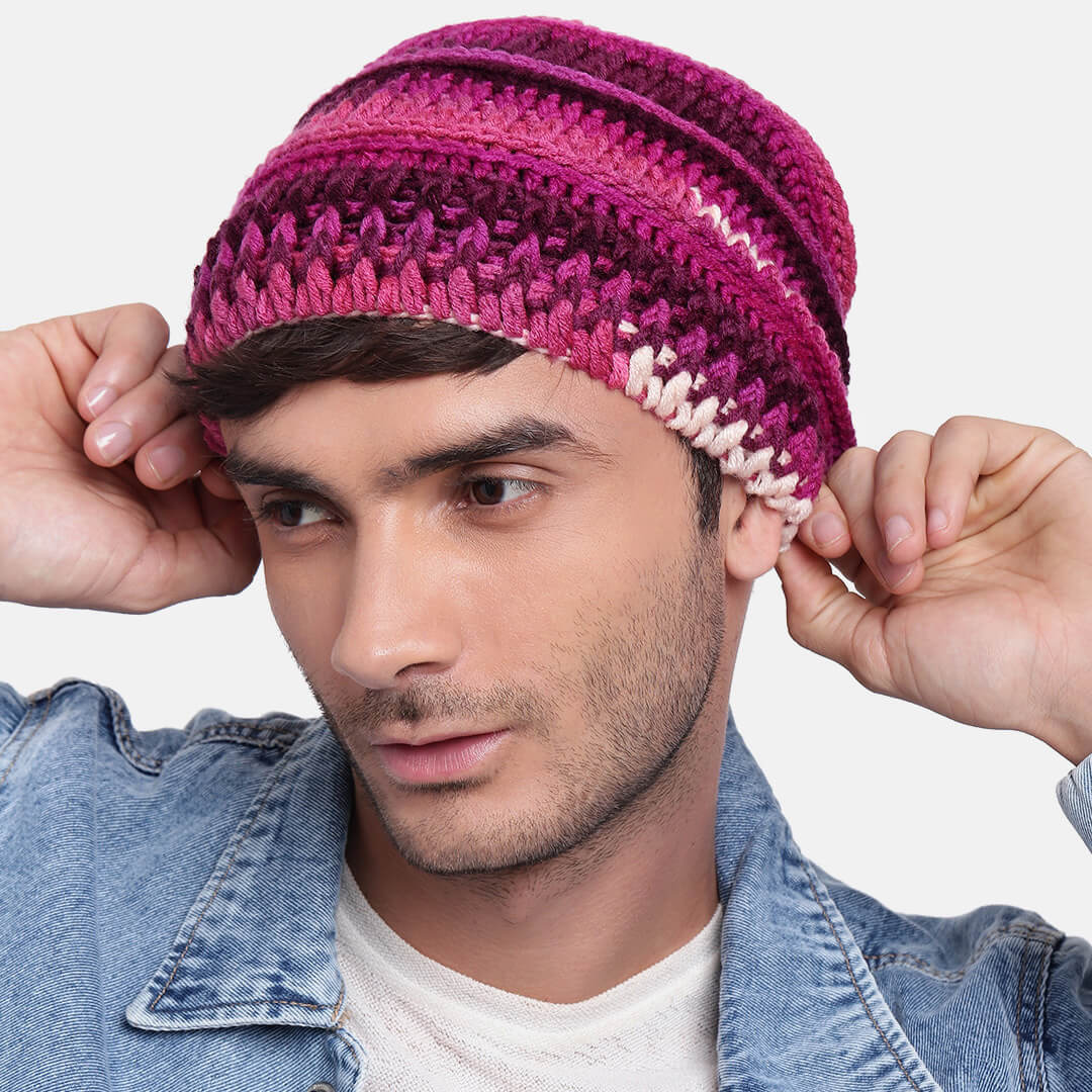 Handmade Self design Crochet Beanie - 3350