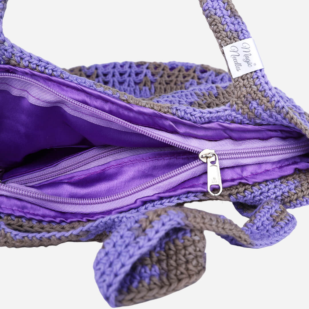 Handmade Crochet Market Bag - Purple, Grey 2649