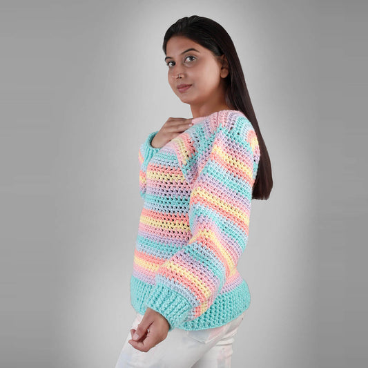 Crochet Pastel Striped Pullover - 3324