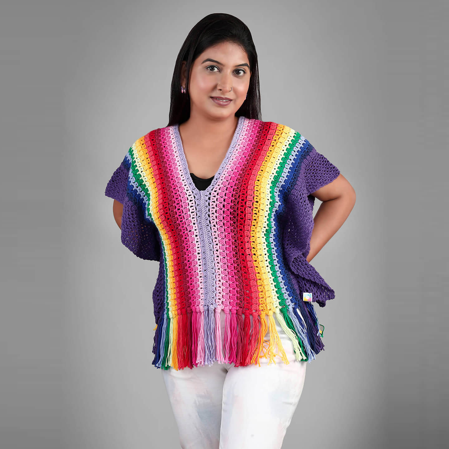 Handmade Crochet Rainbow Cotton Top - 3234