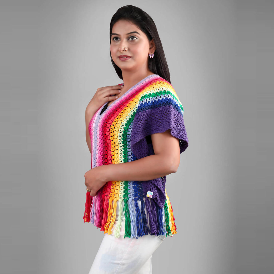 Handmade Crochet Rainbow Cotton Top - 3234