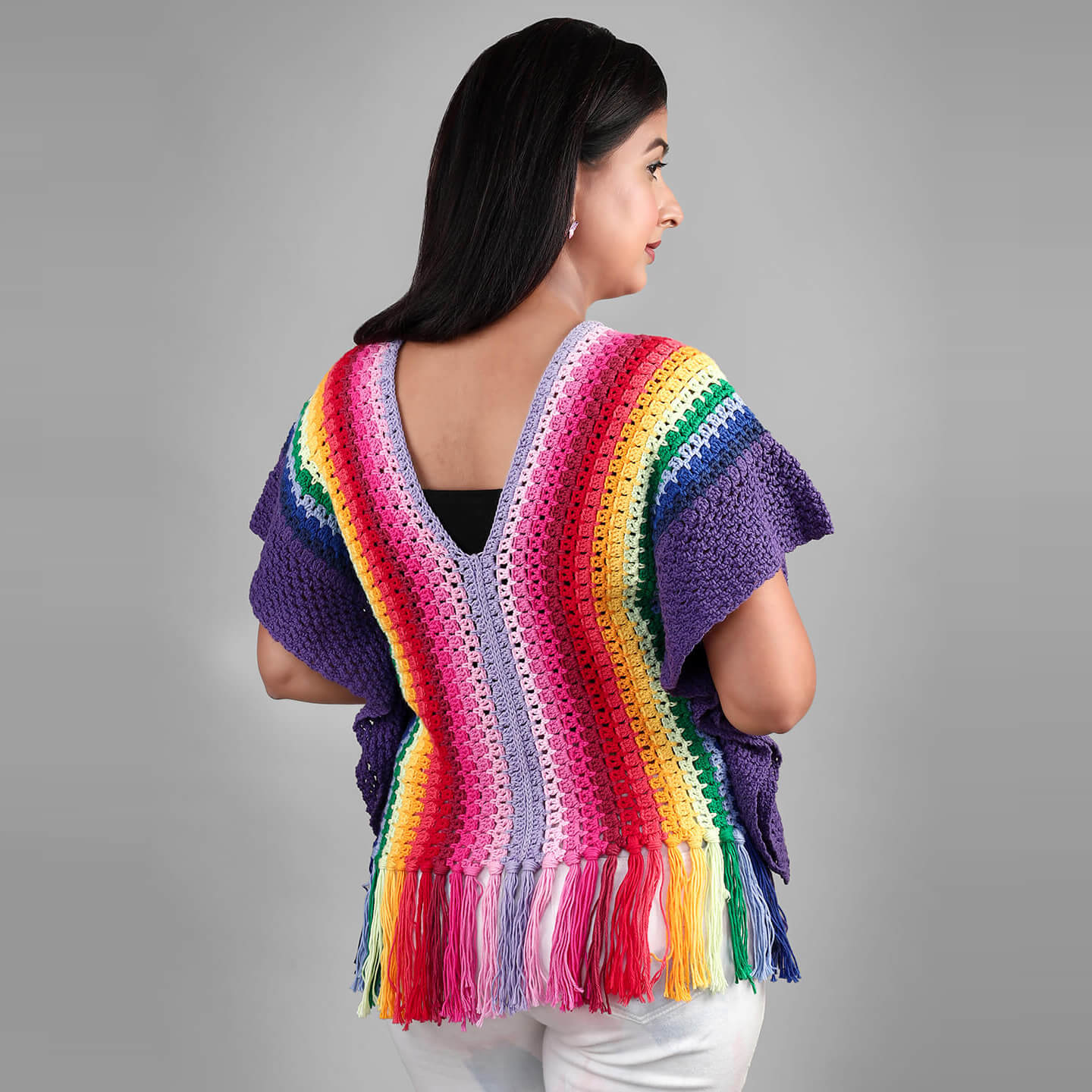 Handmade Crochet Rainbow Cotton Top - 3234
