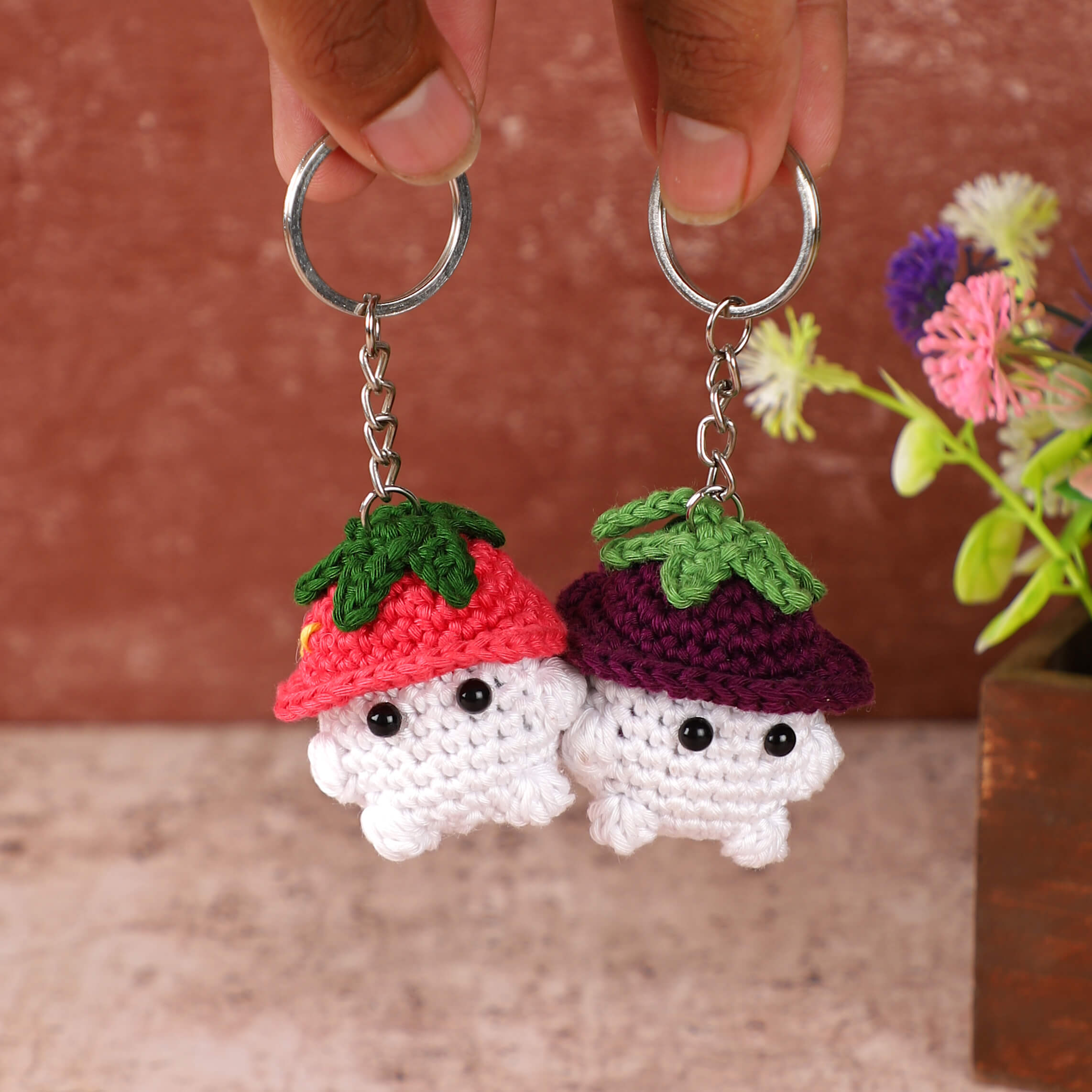 Handmade Crochet Couple Keychains with Magnets