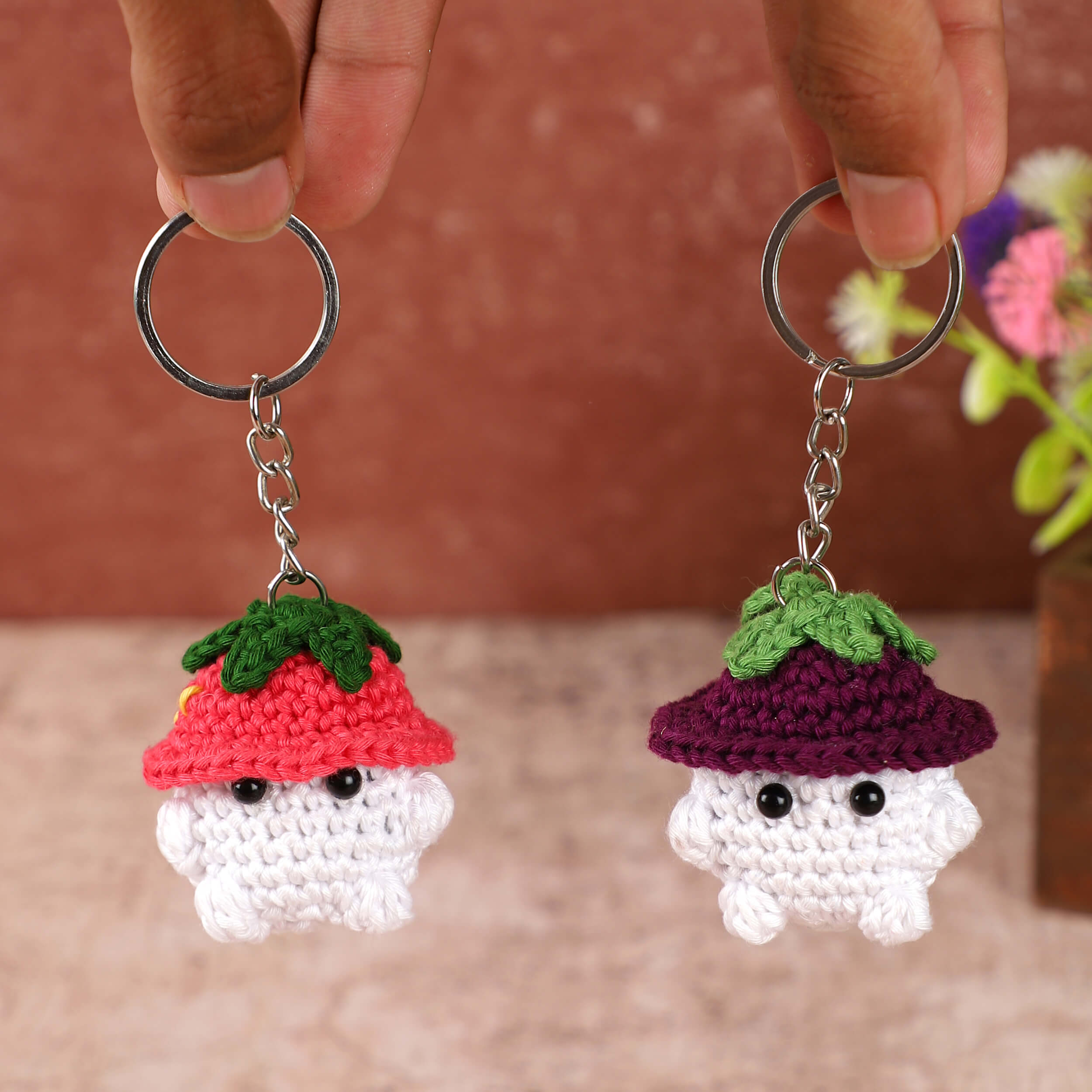 Handmade Crochet Couple Keychains with Magnets