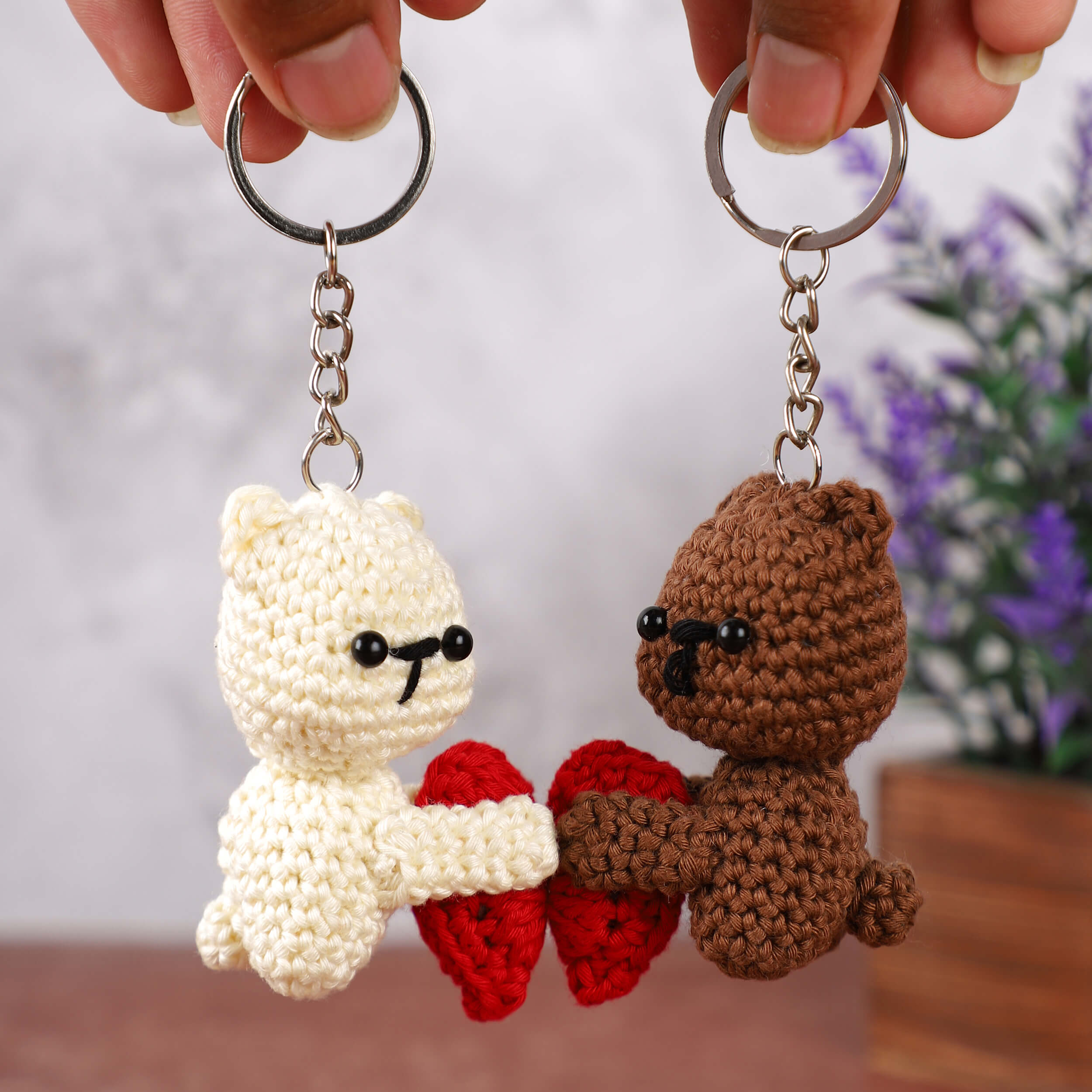 Handmade Crochet Couple Keychains with Magnets