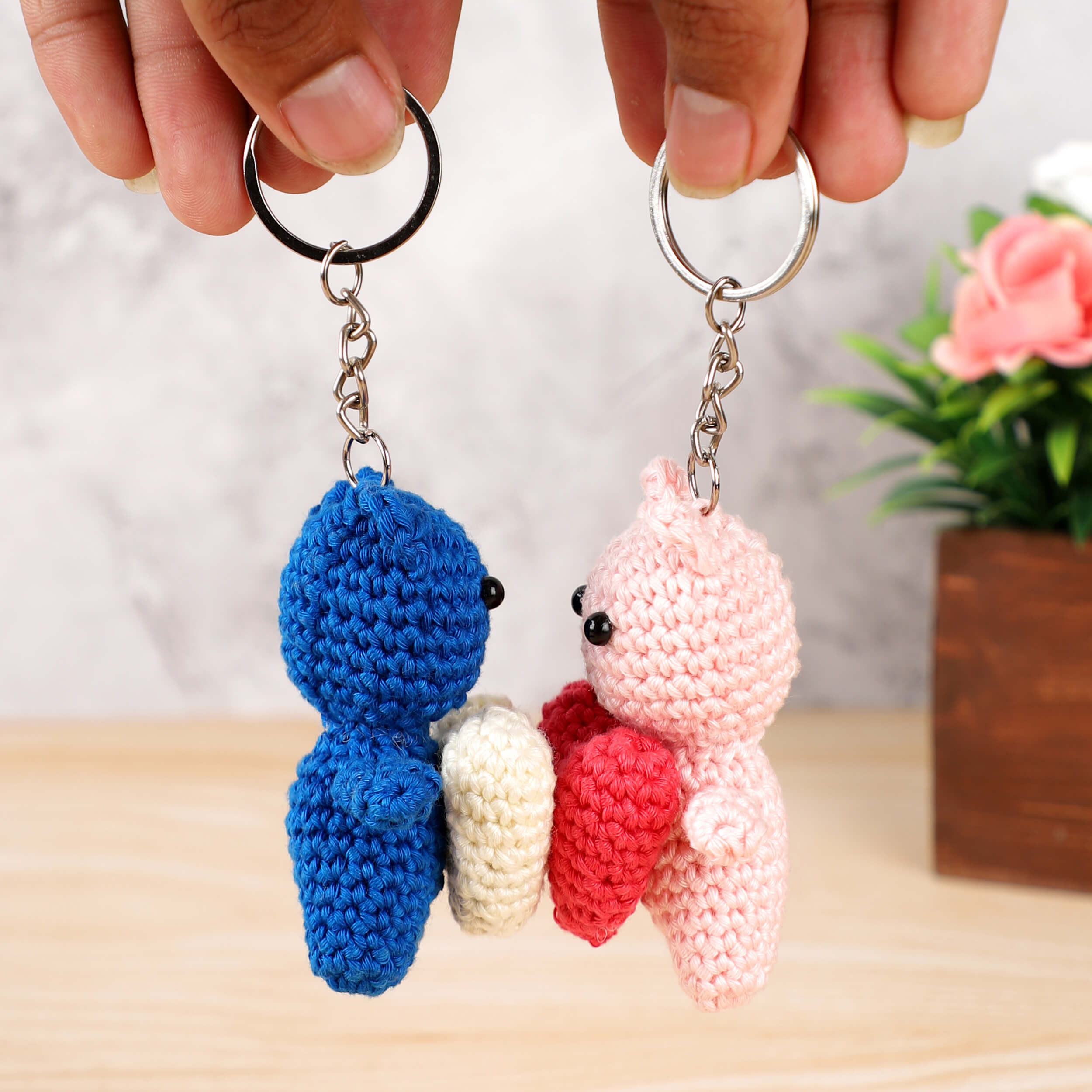 Handmade Crochet Couple Keychains with Magnets