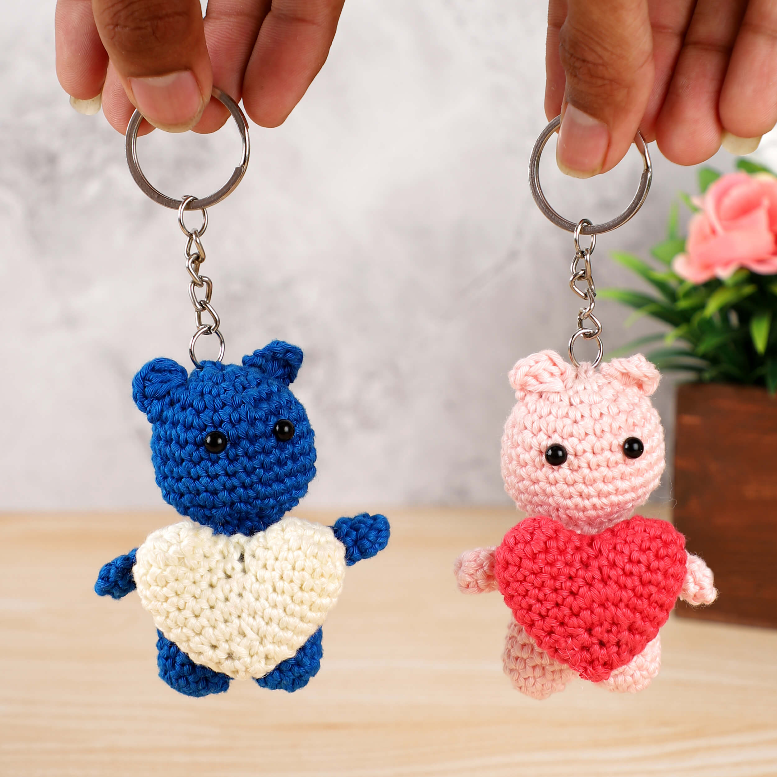 Handmade Crochet Couple Keychains with Magnets