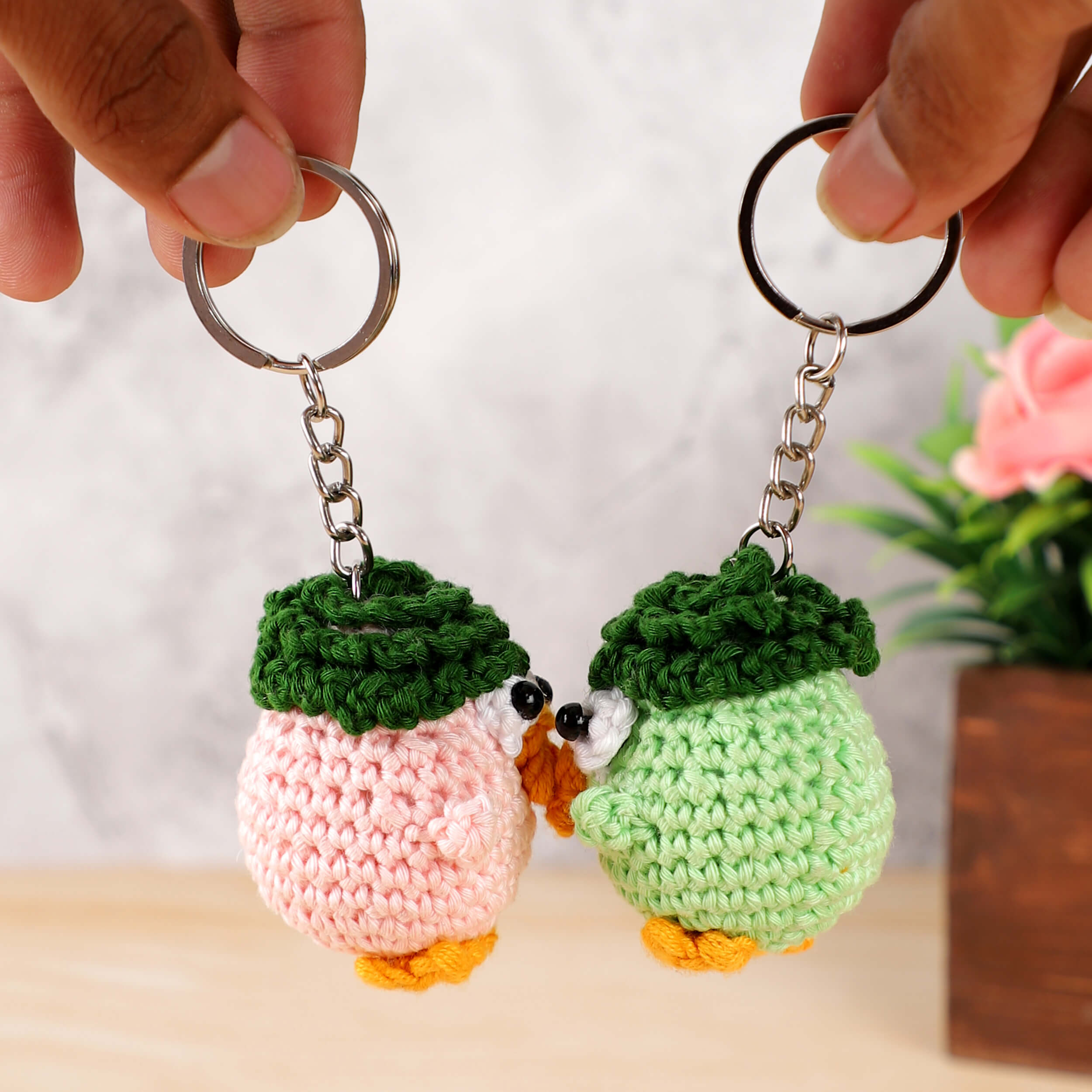 Handmade Crochet Couple Keychains with Magnets