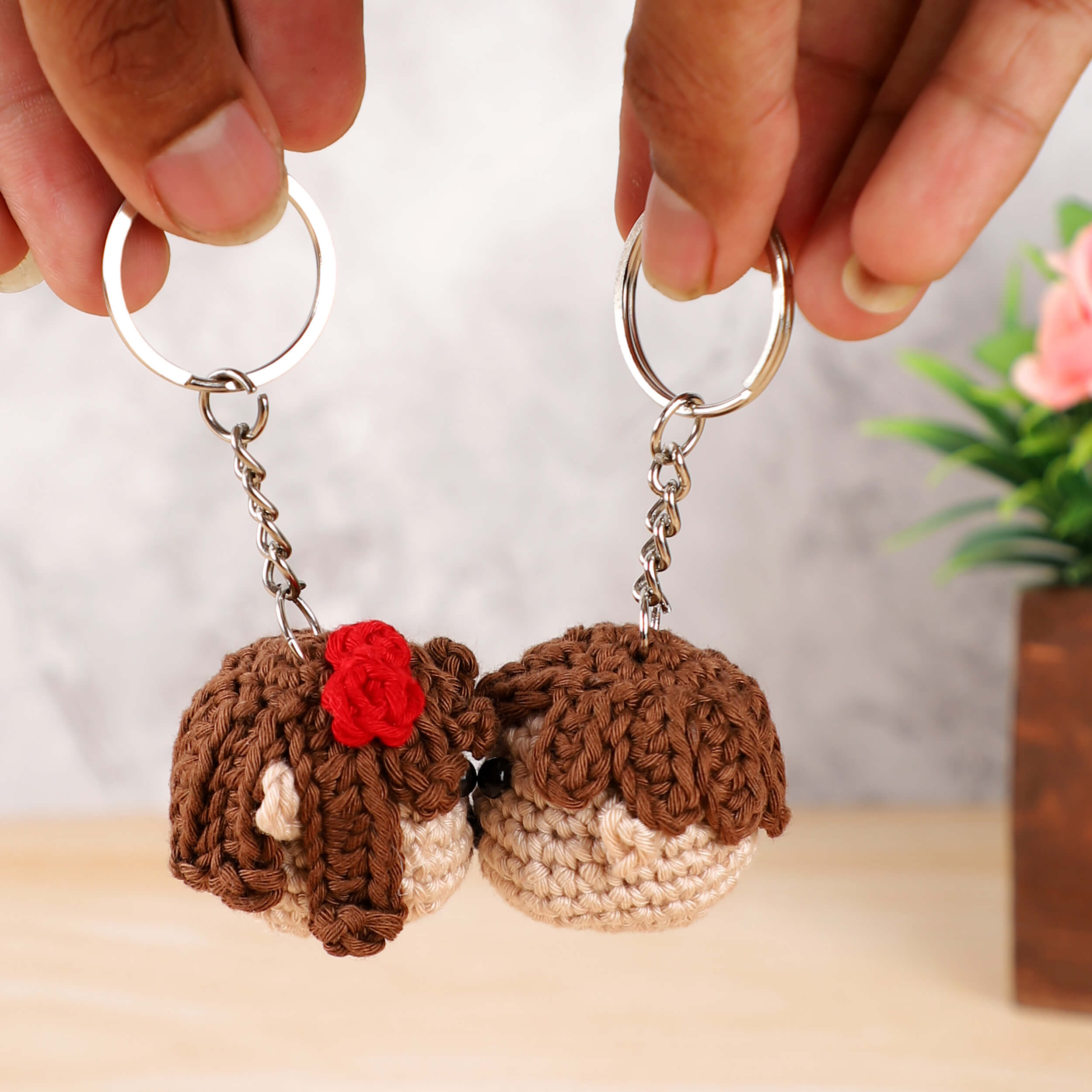 Handmade Crochet Couple Keychains with Magnets