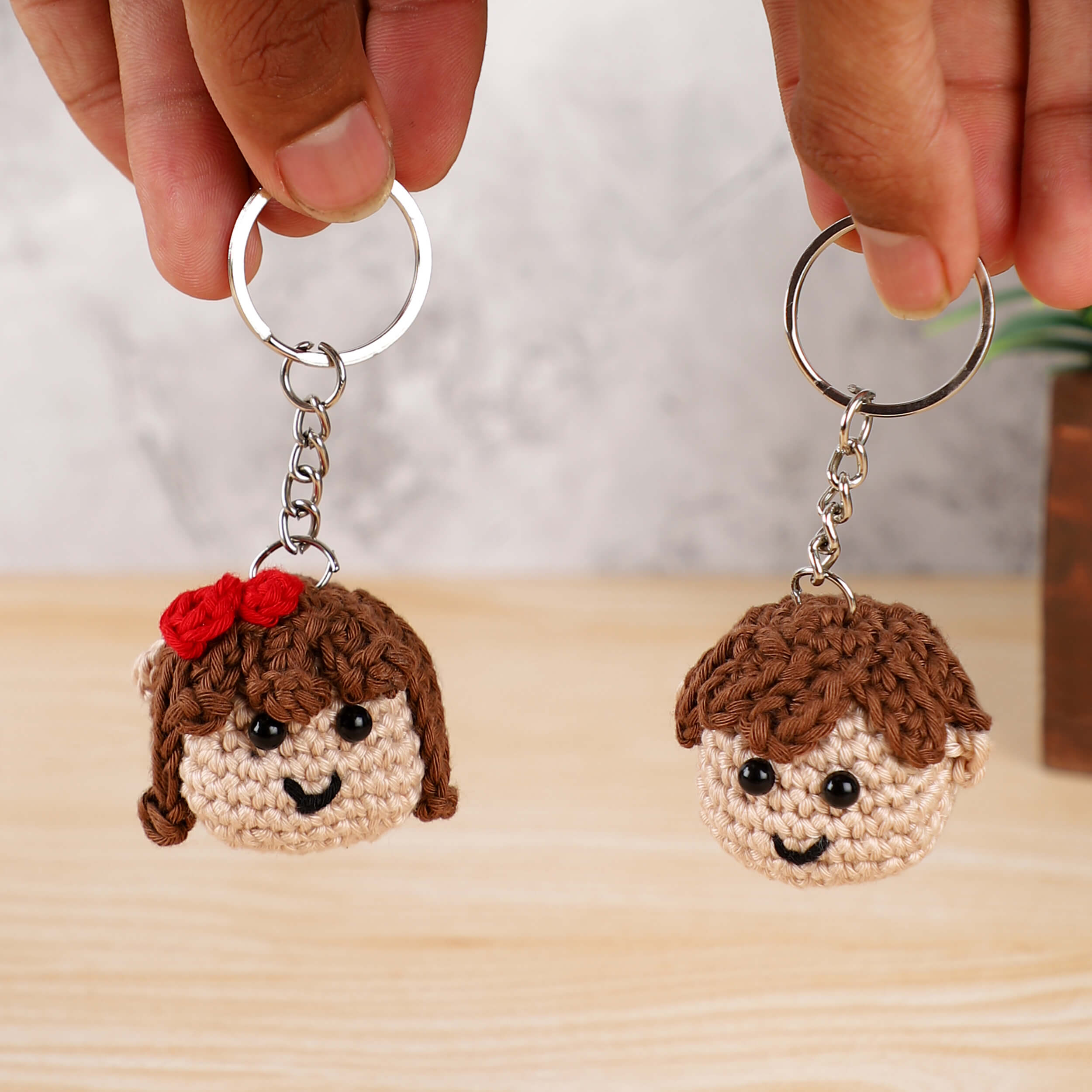 Handmade Crochet Couple Keychains with Magnets