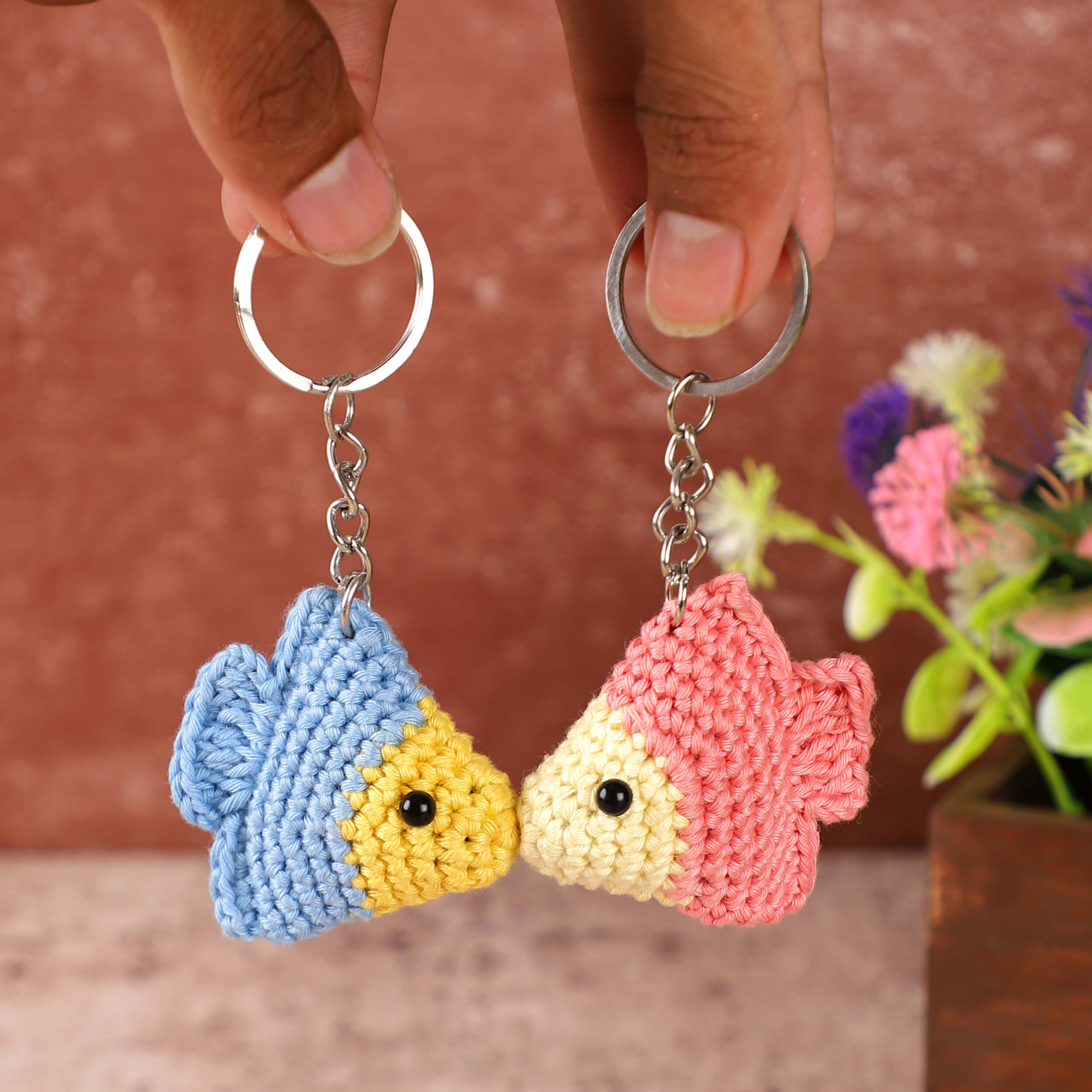 Handmade Crochet Couple Keychains with Magnets
