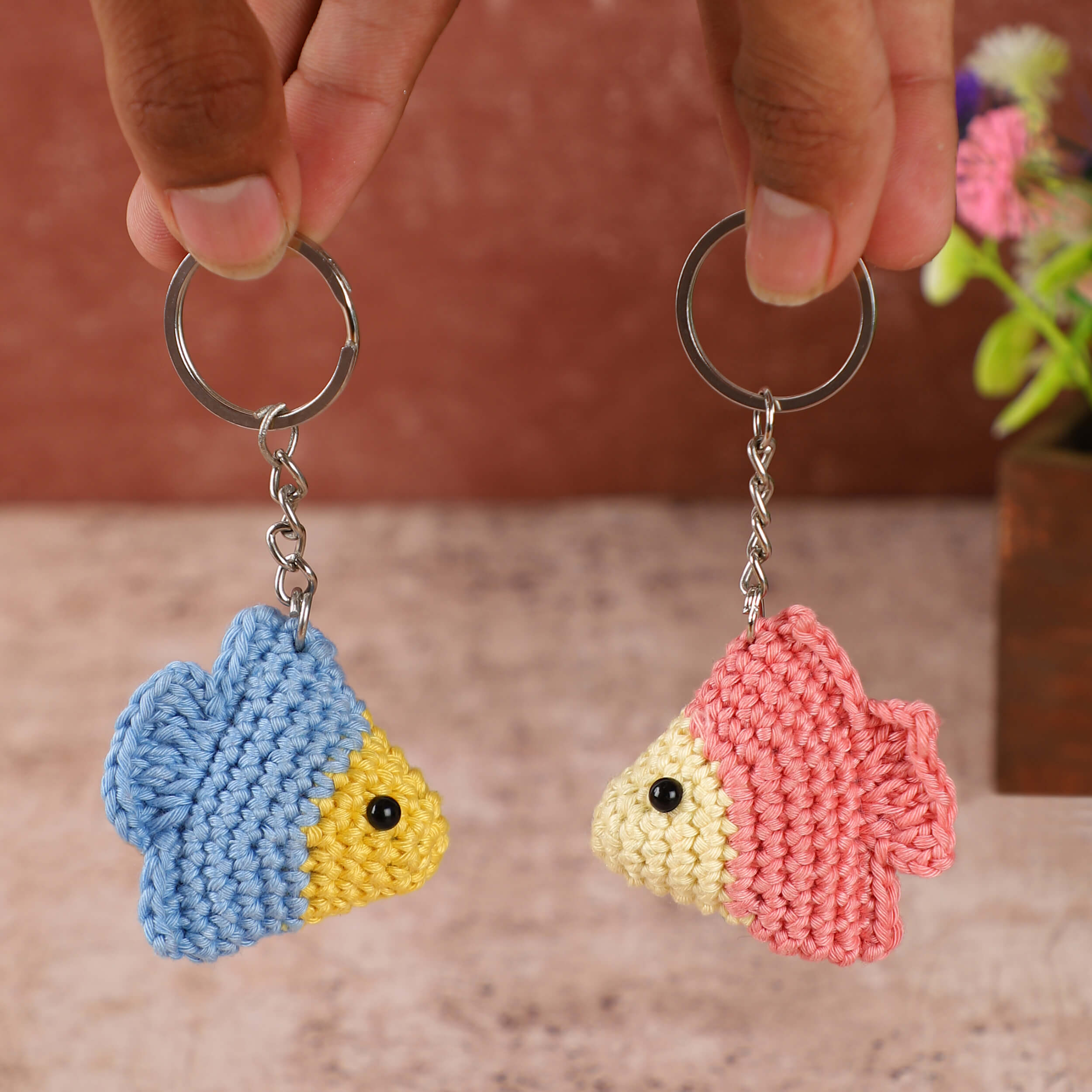 Handmade Crochet Couple Keychains with Magnets