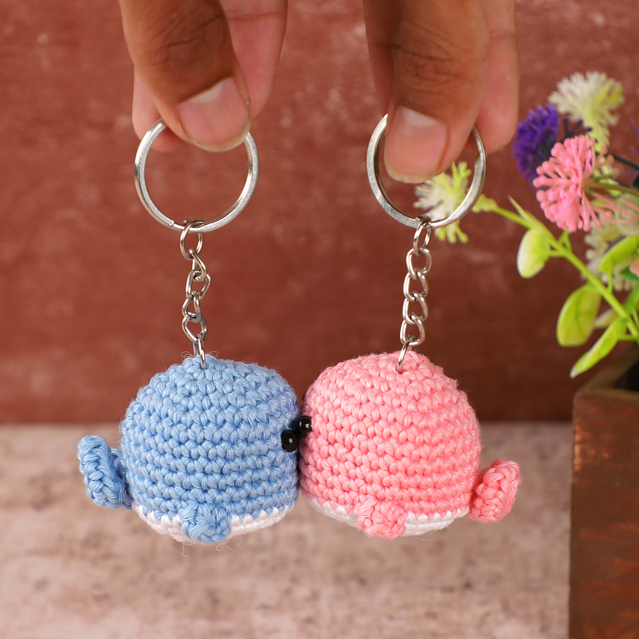 Handmade Crochet Couple Keychains with Magnets