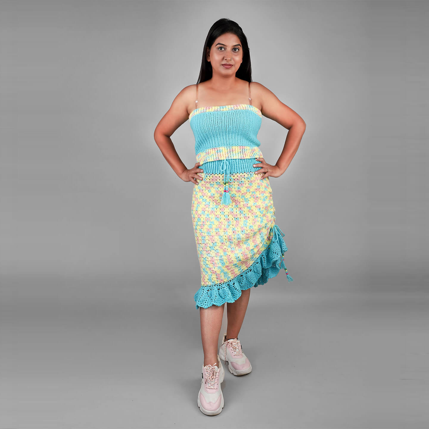 Handmade Multi Color Top and Skirt - 3125