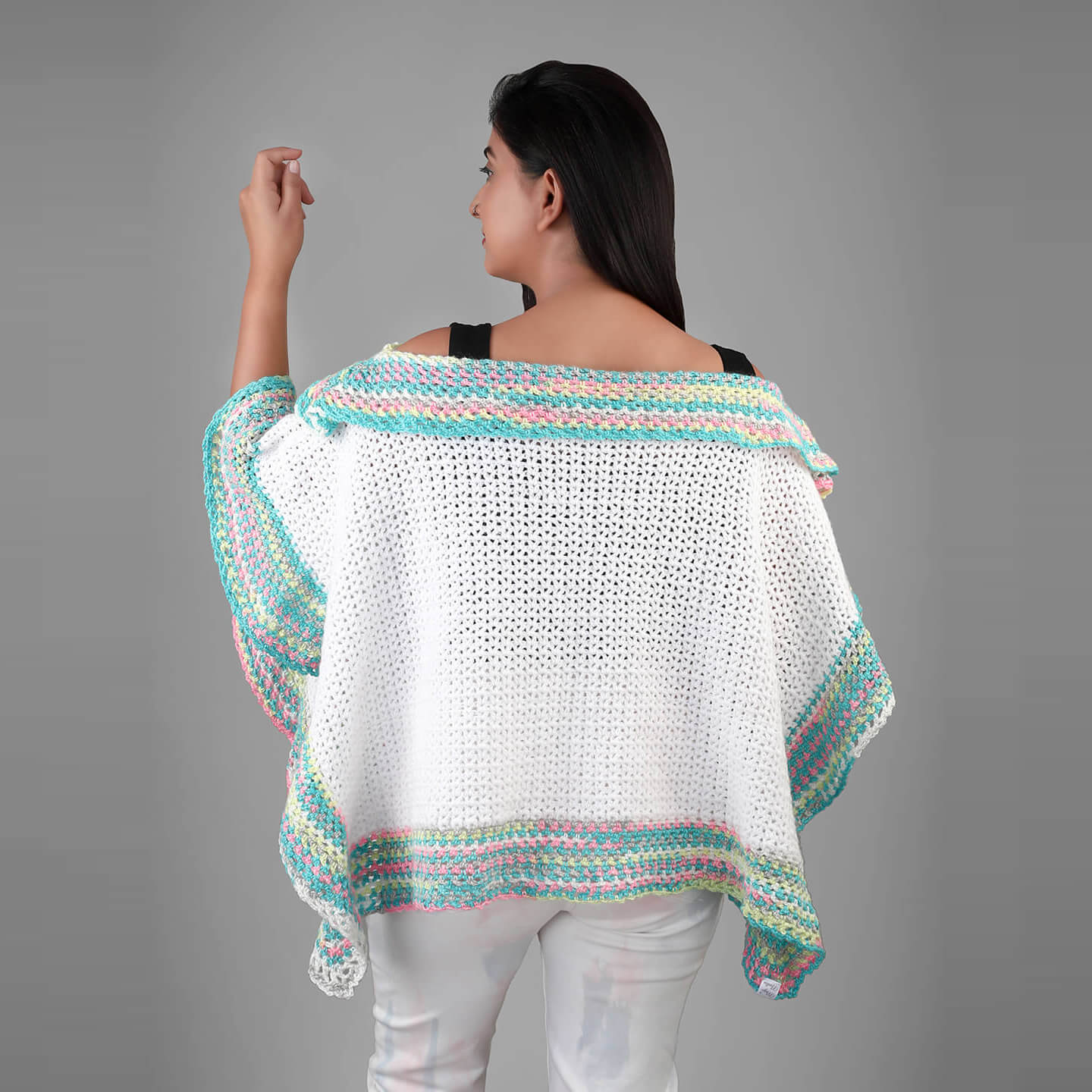 Handmade White and Pastel Colored Multi way Poncho - 3325