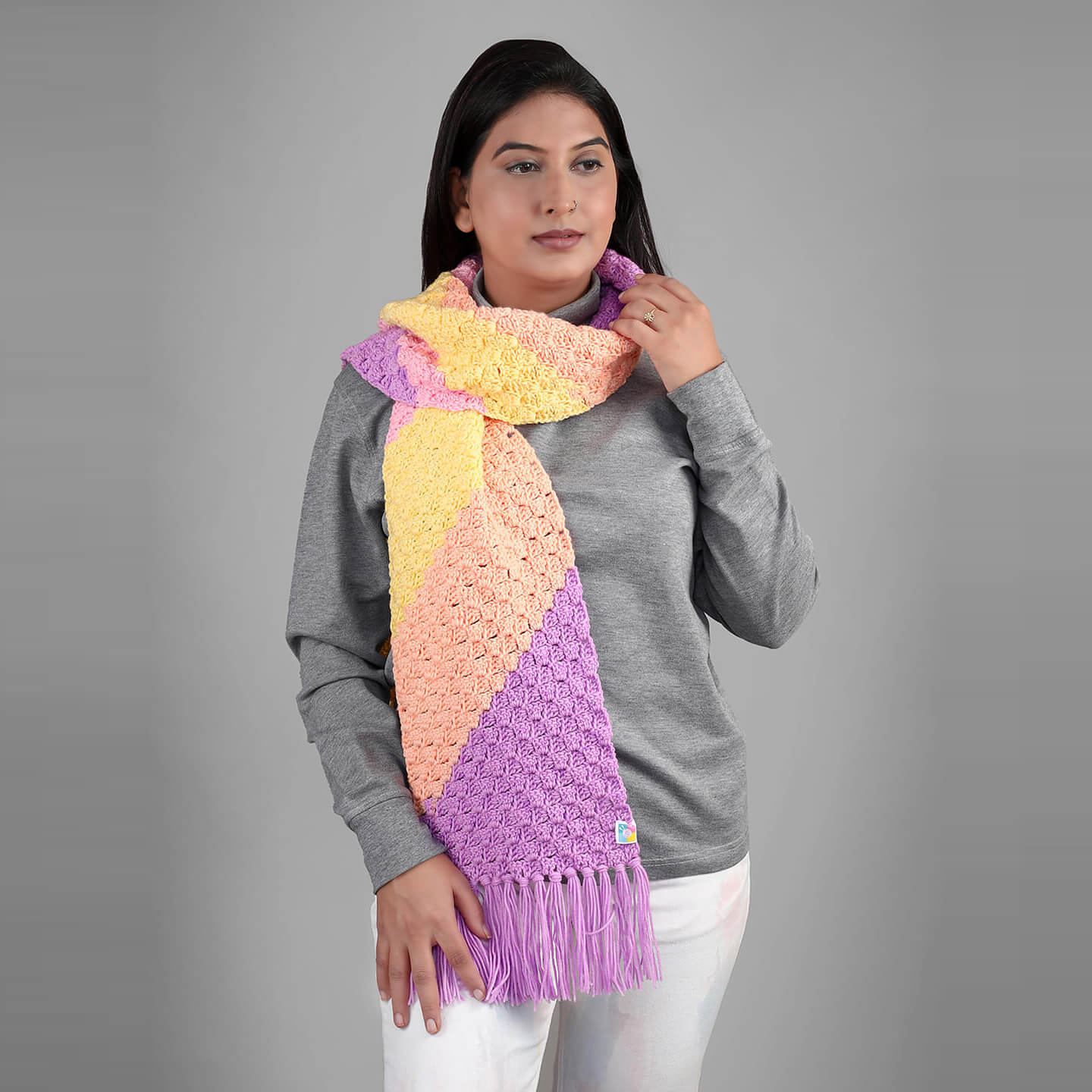 Corner to Corner Pastel Scarf with tassles - 3332