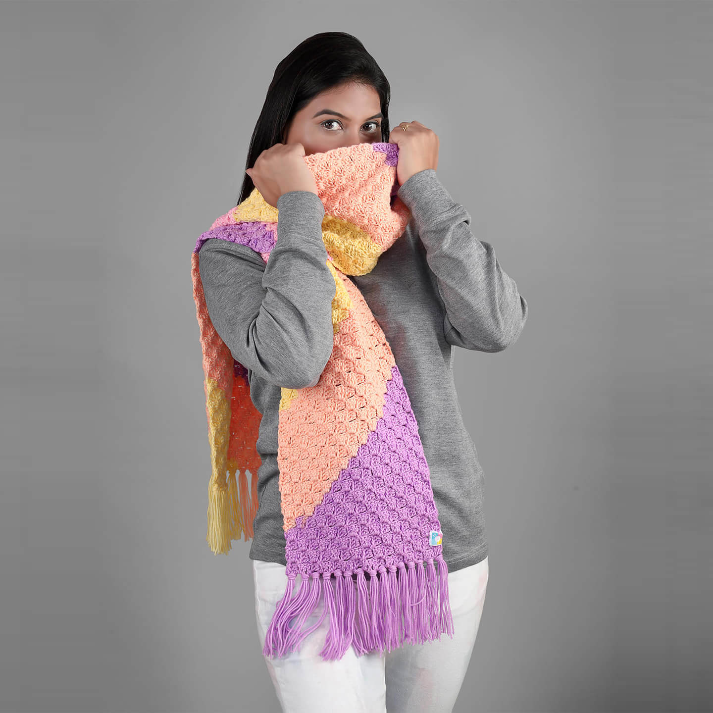 Corner to Corner Pastel Scarf with tassles - 3332