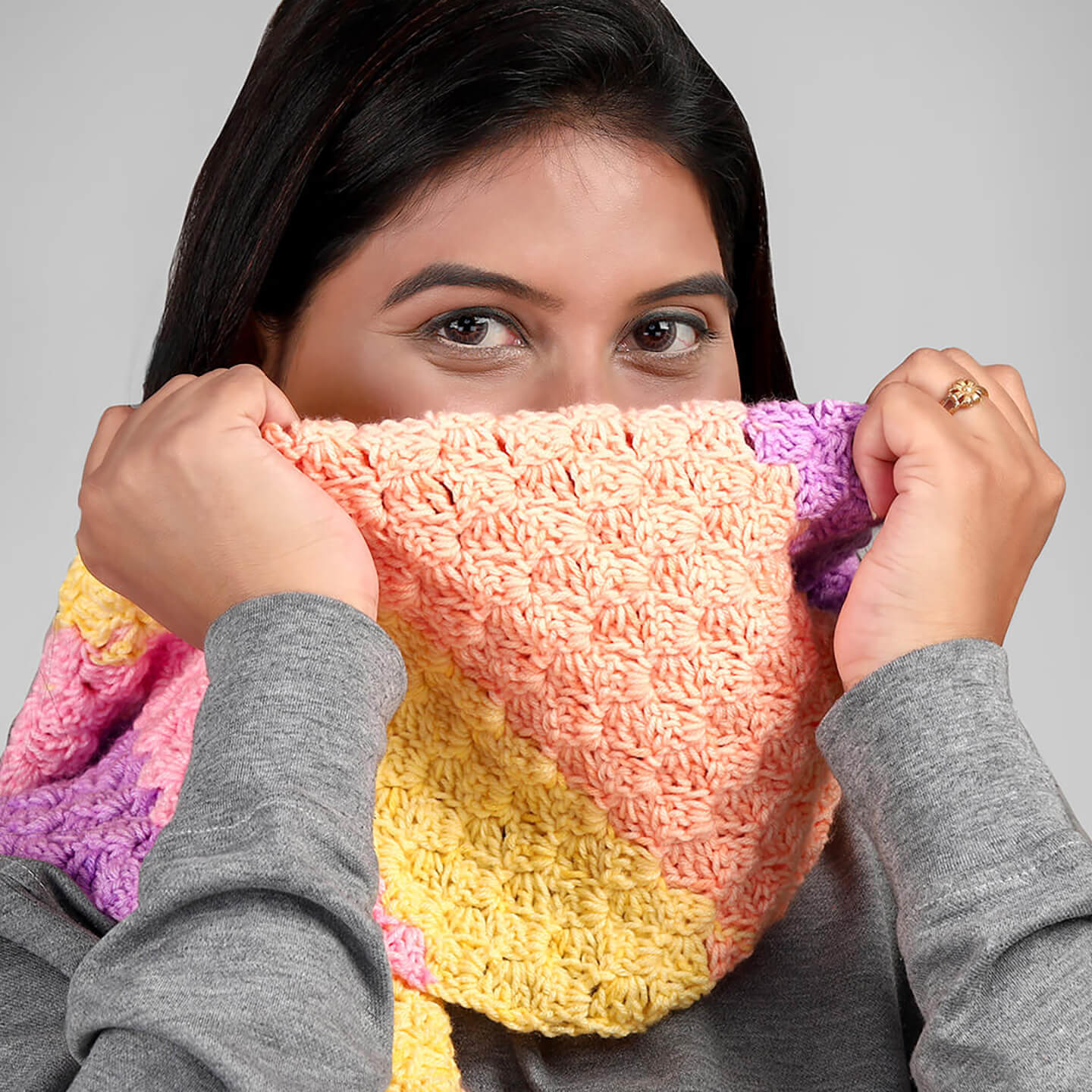 Corner to Corner Pastel Scarf with tassles - 3332