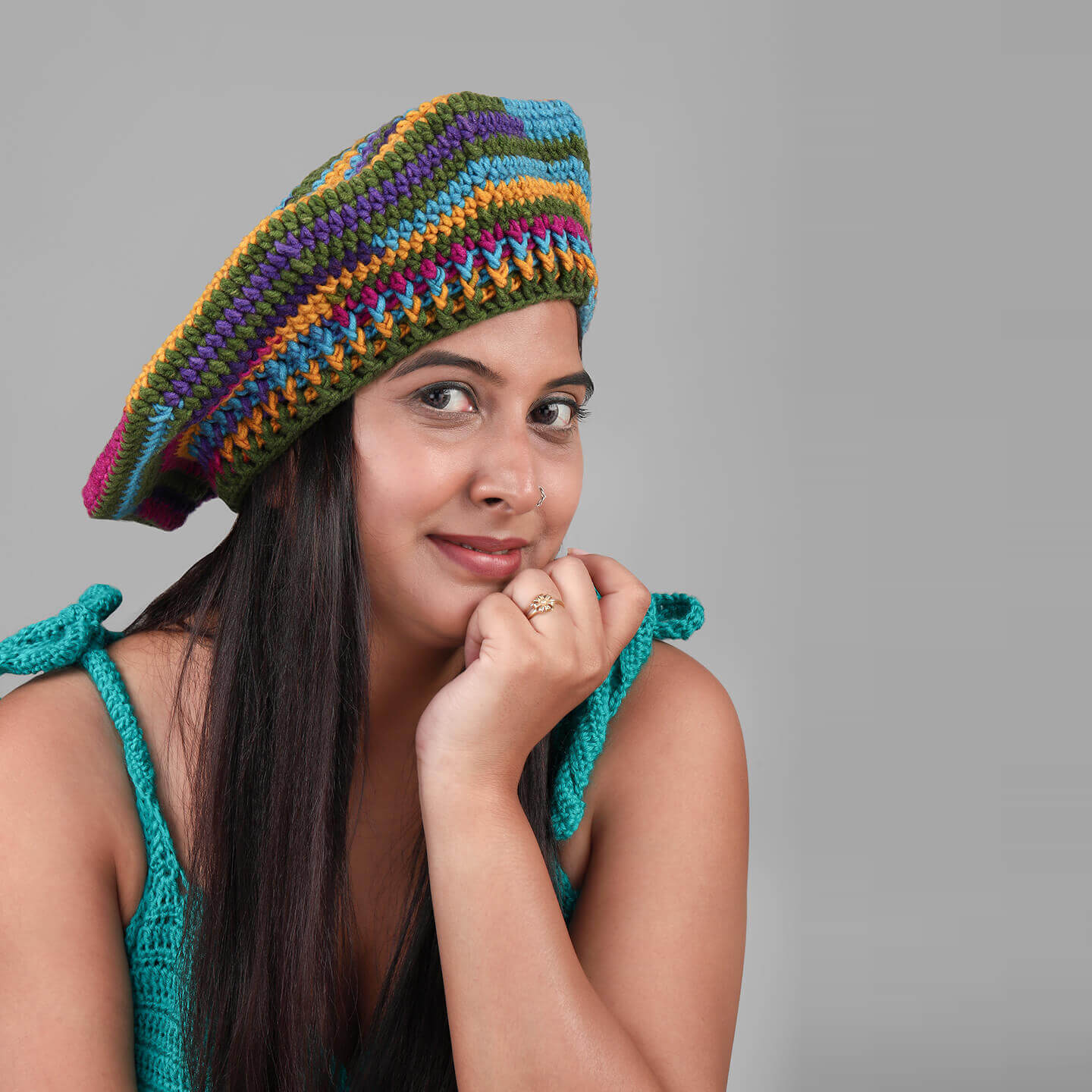 Women Handmade Multi Color Beret - 3334