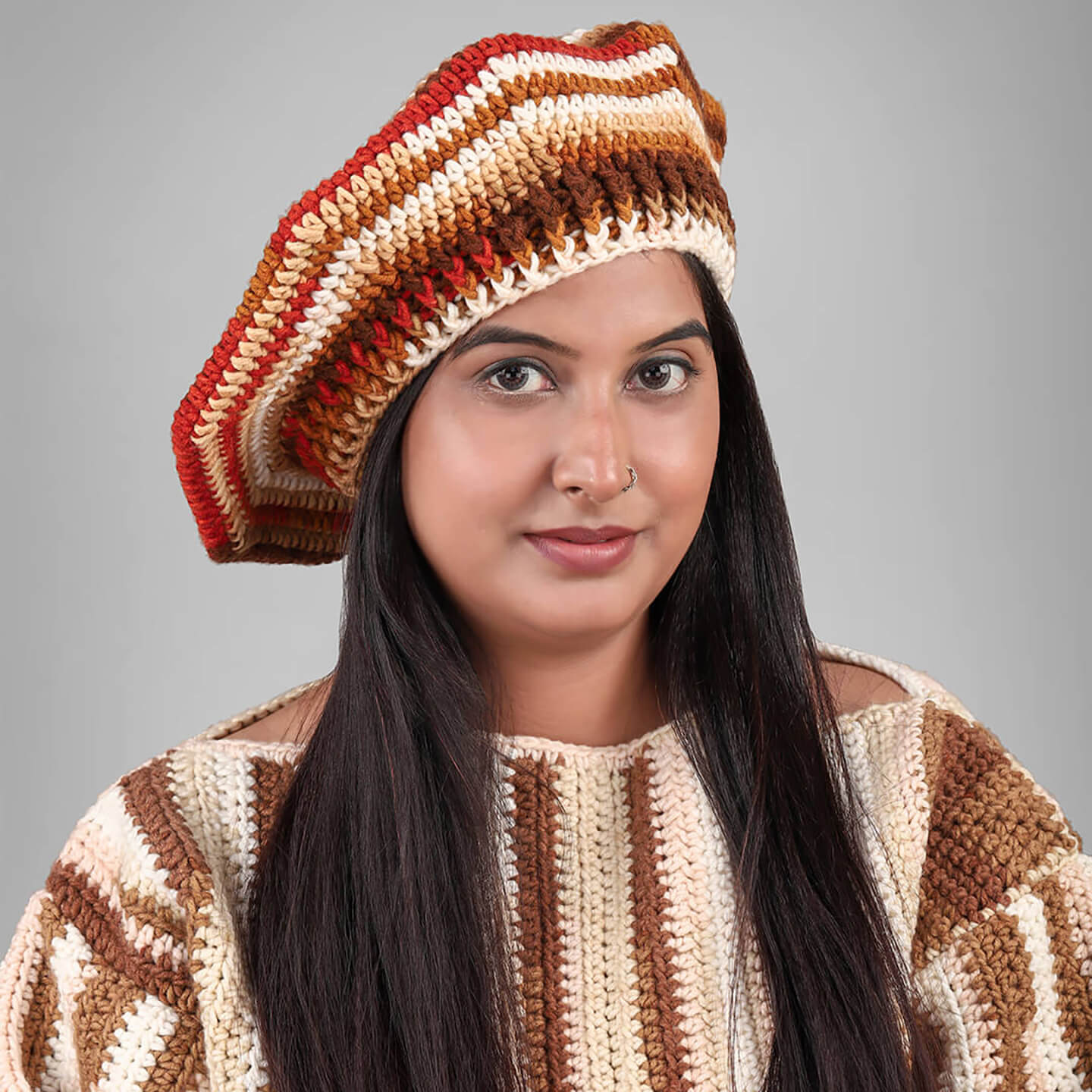 Women Handmade Shades of Brown Beret - 3335