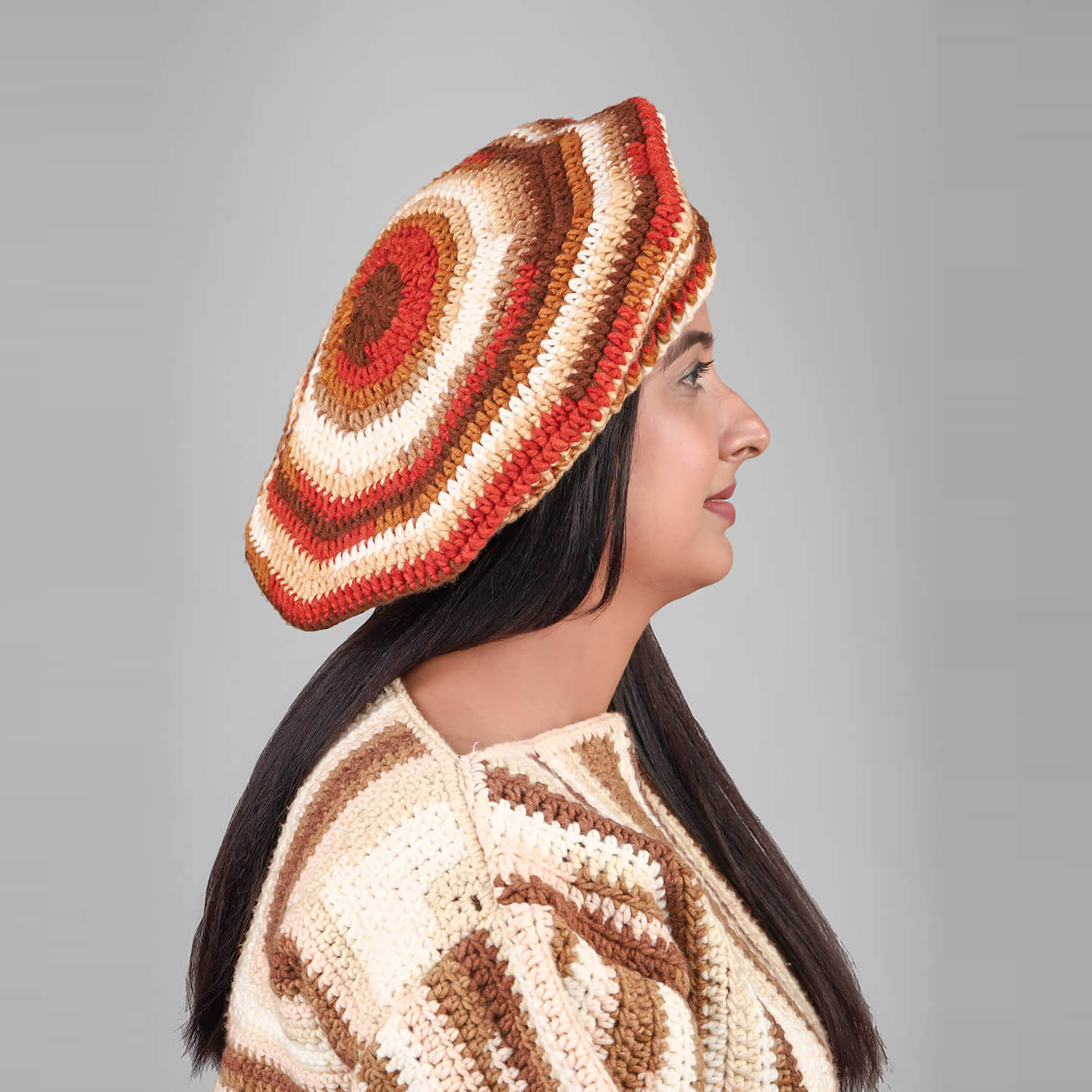 Women Handmade Shades of Brown Beret - 3335