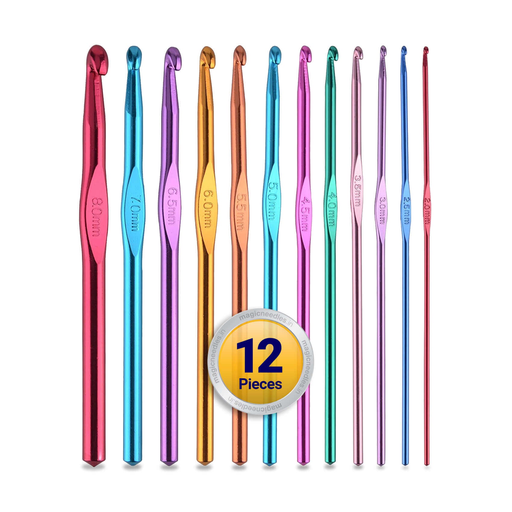 Aluminium Crochet Hook - 12 Pcs Set - 2 to 8 mm