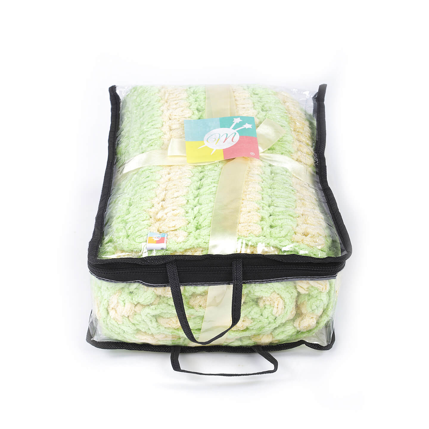 Soft Chenille Striped Baby Blanket - Yellow, Green, White 2611