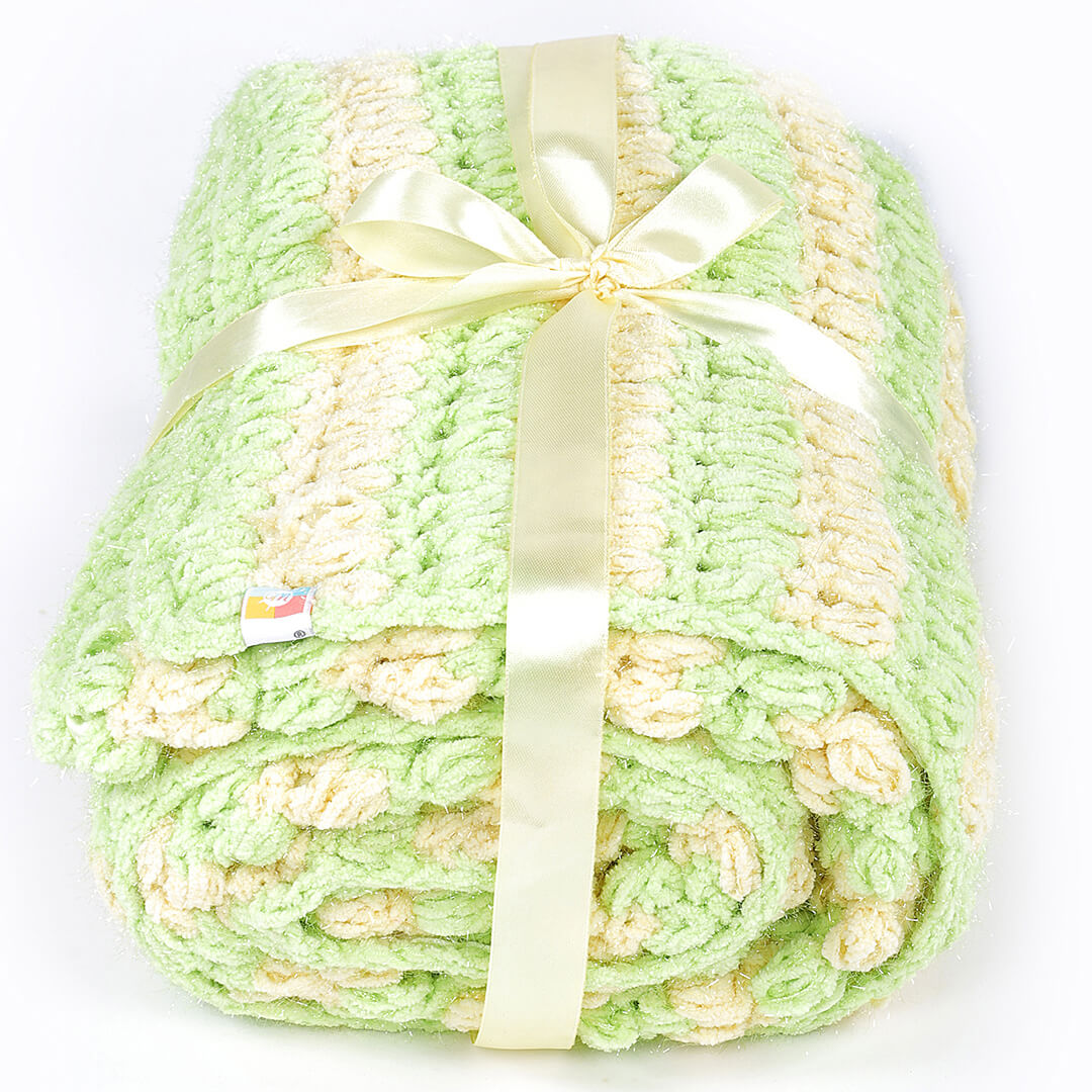 Soft Chenille Striped Baby Blanket - Yellow, Green, White 2611