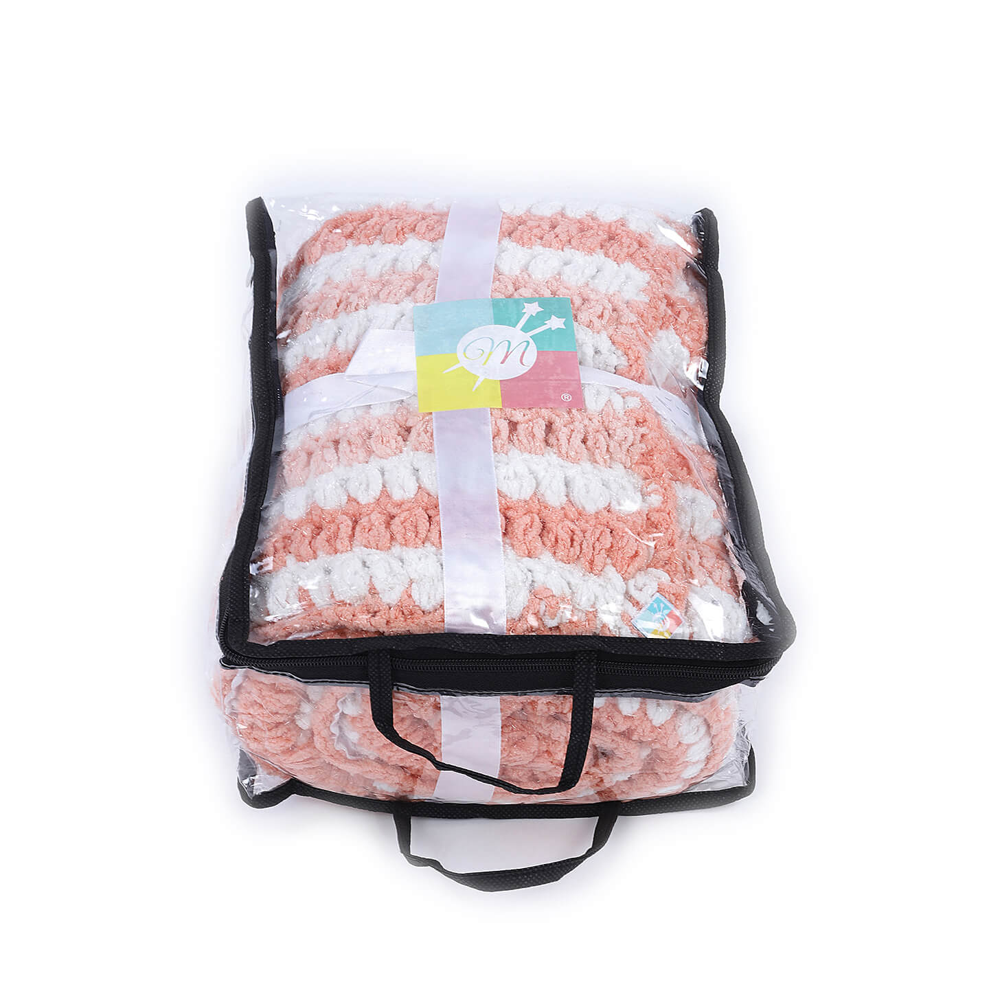 Soft Chenille Striped Baby Blanket - Peach, Peach, White 2613