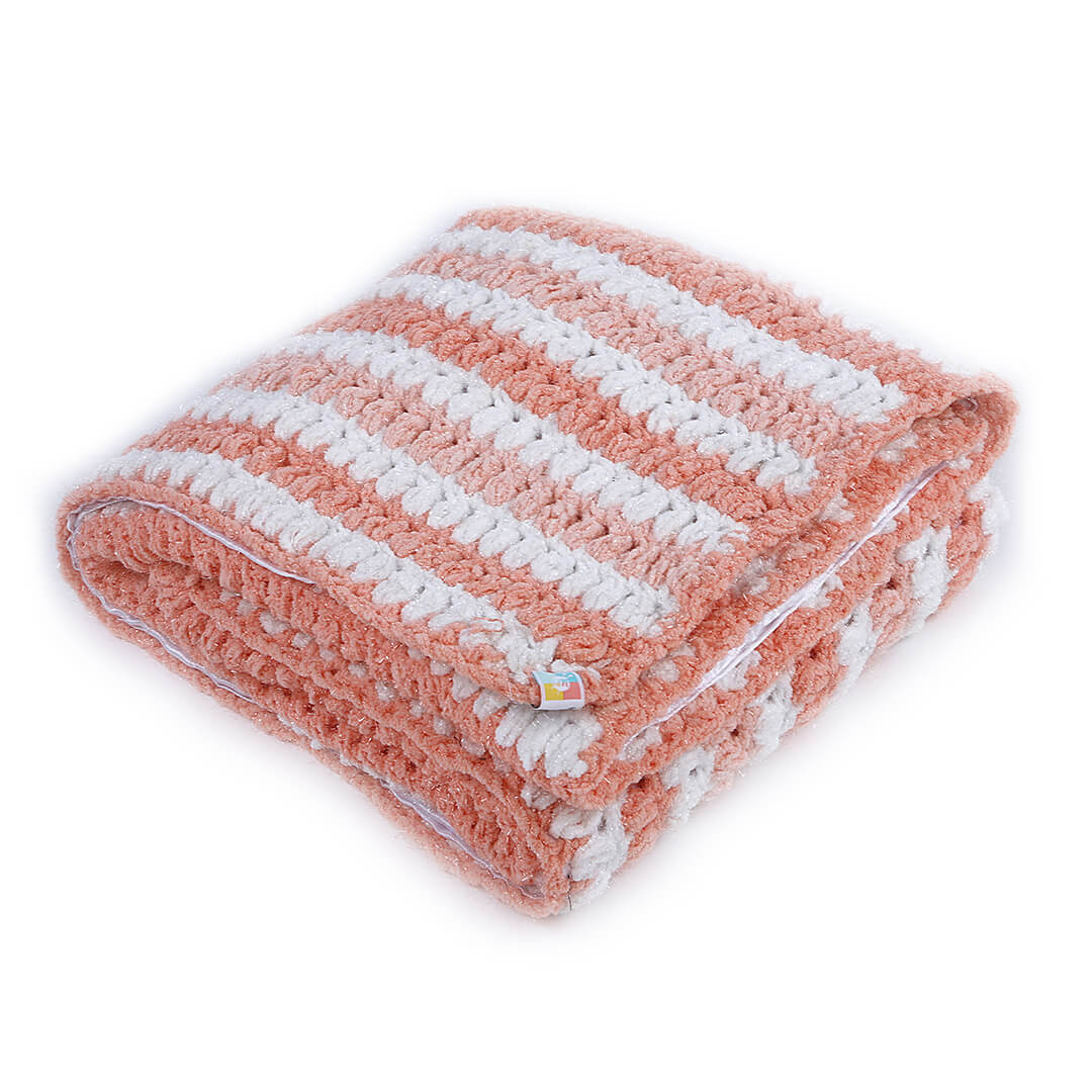 Soft Chenille Striped Baby Blanket - Peach, Peach, White 2613