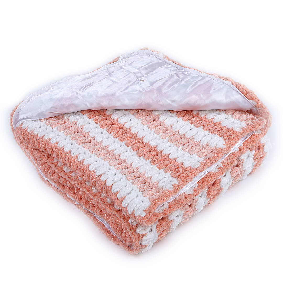 Soft Chenille Striped Baby Blanket - Peach, Peach, White 2613