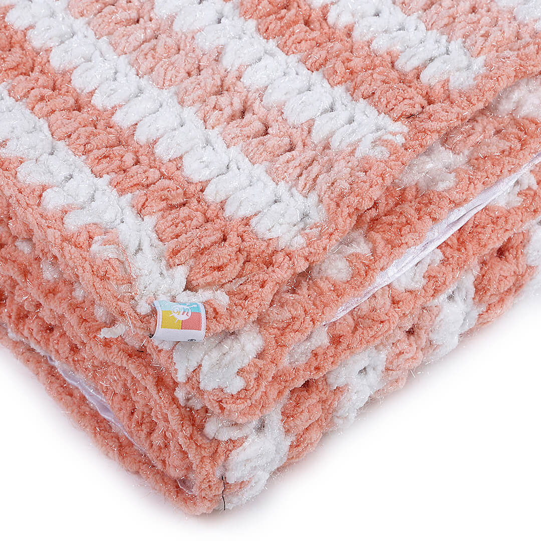 Soft Chenille Striped Baby Blanket - Peach, Peach, White 2613