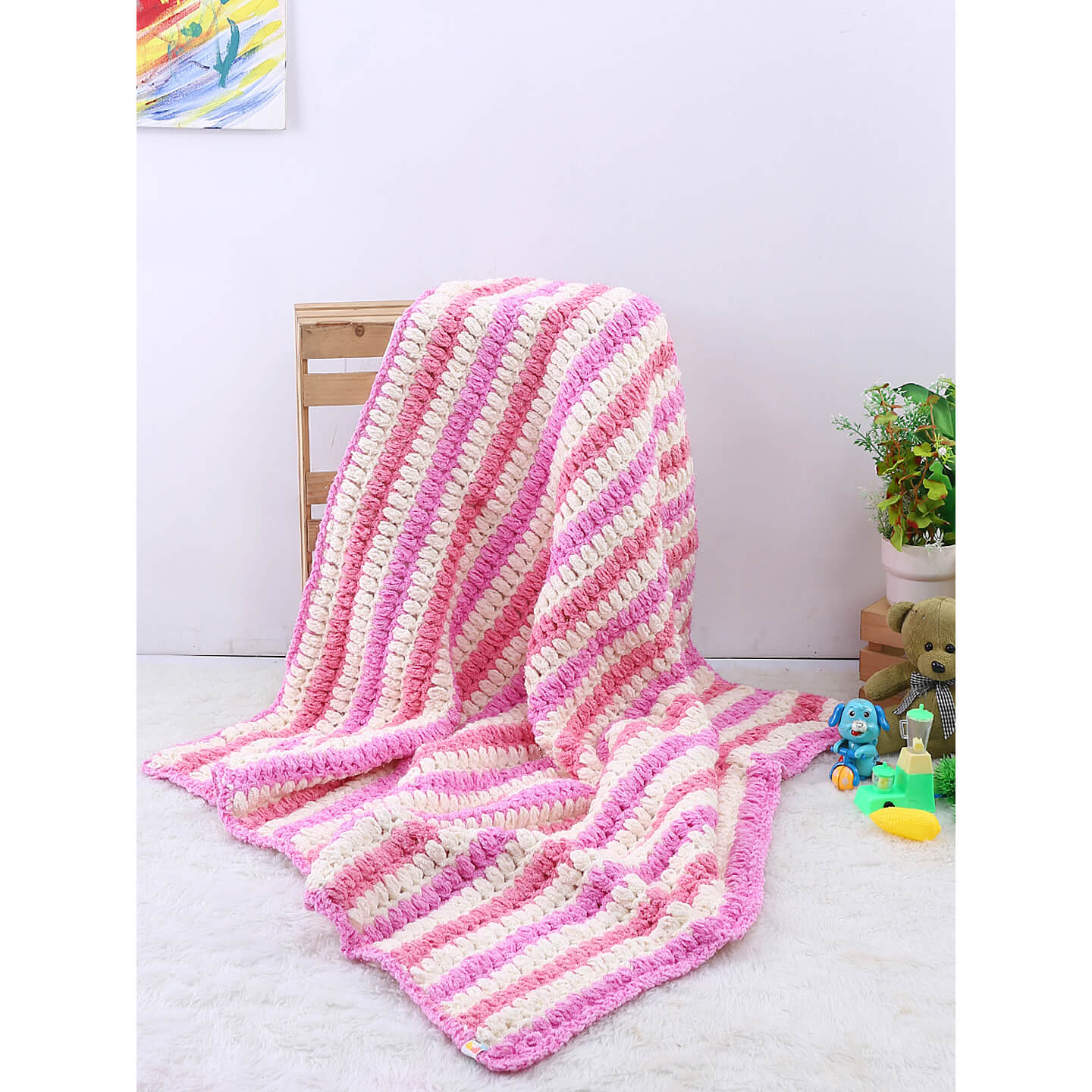 Soft Chenille Striped Baby Blanket - Pink 2614
