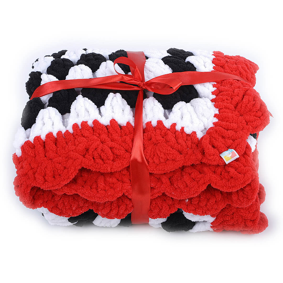 Soft Chenille Blanket - Red, Black, White 2615