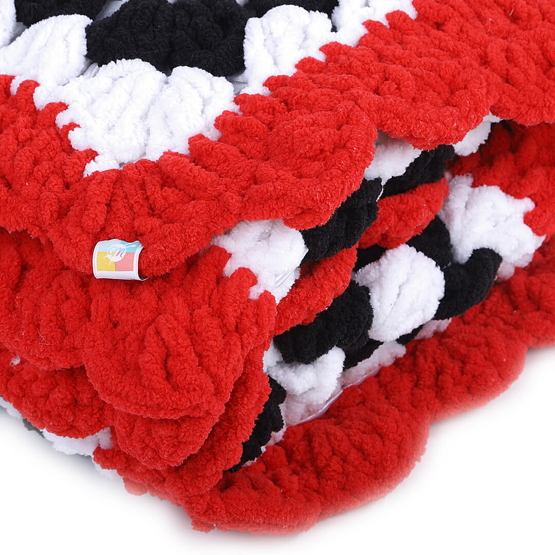Soft Chenille Blanket - Red, Black, White 2615