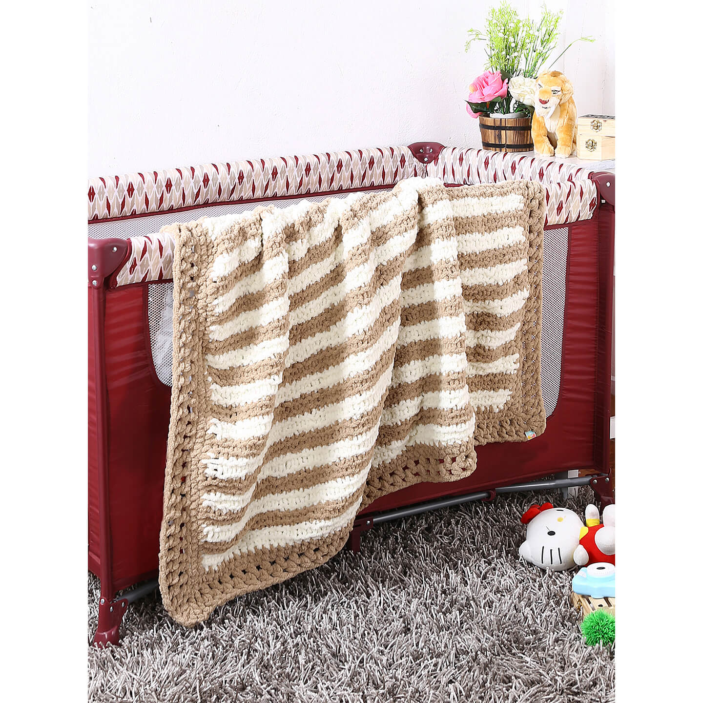 Soft Chenille Blanket - Brown, Beige 2617