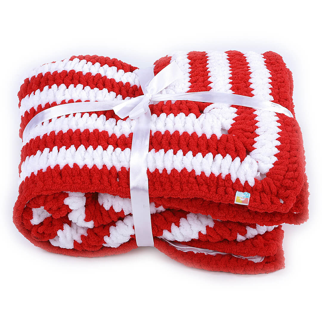 Soft Chenille Red Star Baby Blanket - Red, White 2618